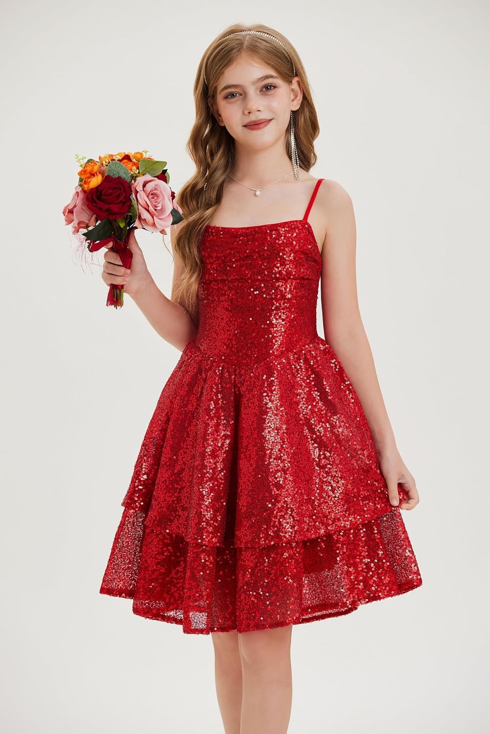 image:imageGRACE KARIN Girls Sequin Formal Party Birthday Christmas Fancy Dresses 714Red