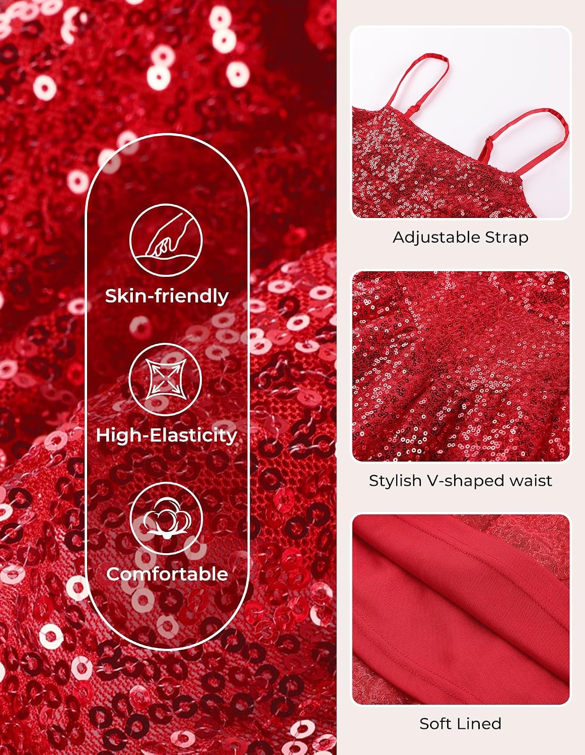 image:imageGRACE KARIN Girls Sequin Formal Party Birthday Christmas Fancy Dresses 714Red