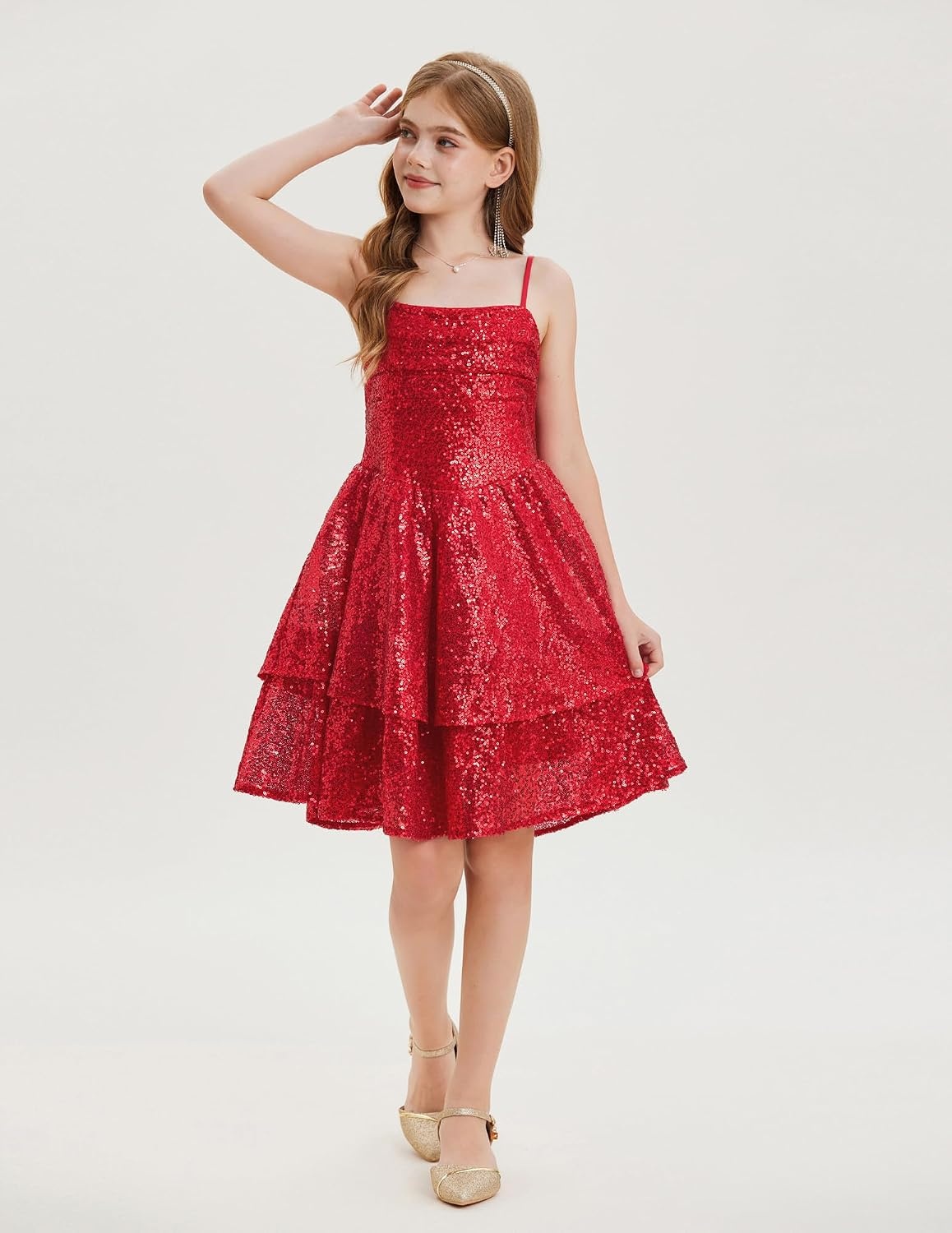 image:imageGRACE KARIN Girls Sequin Formal Party Birthday Christmas Fancy Dresses 714Red