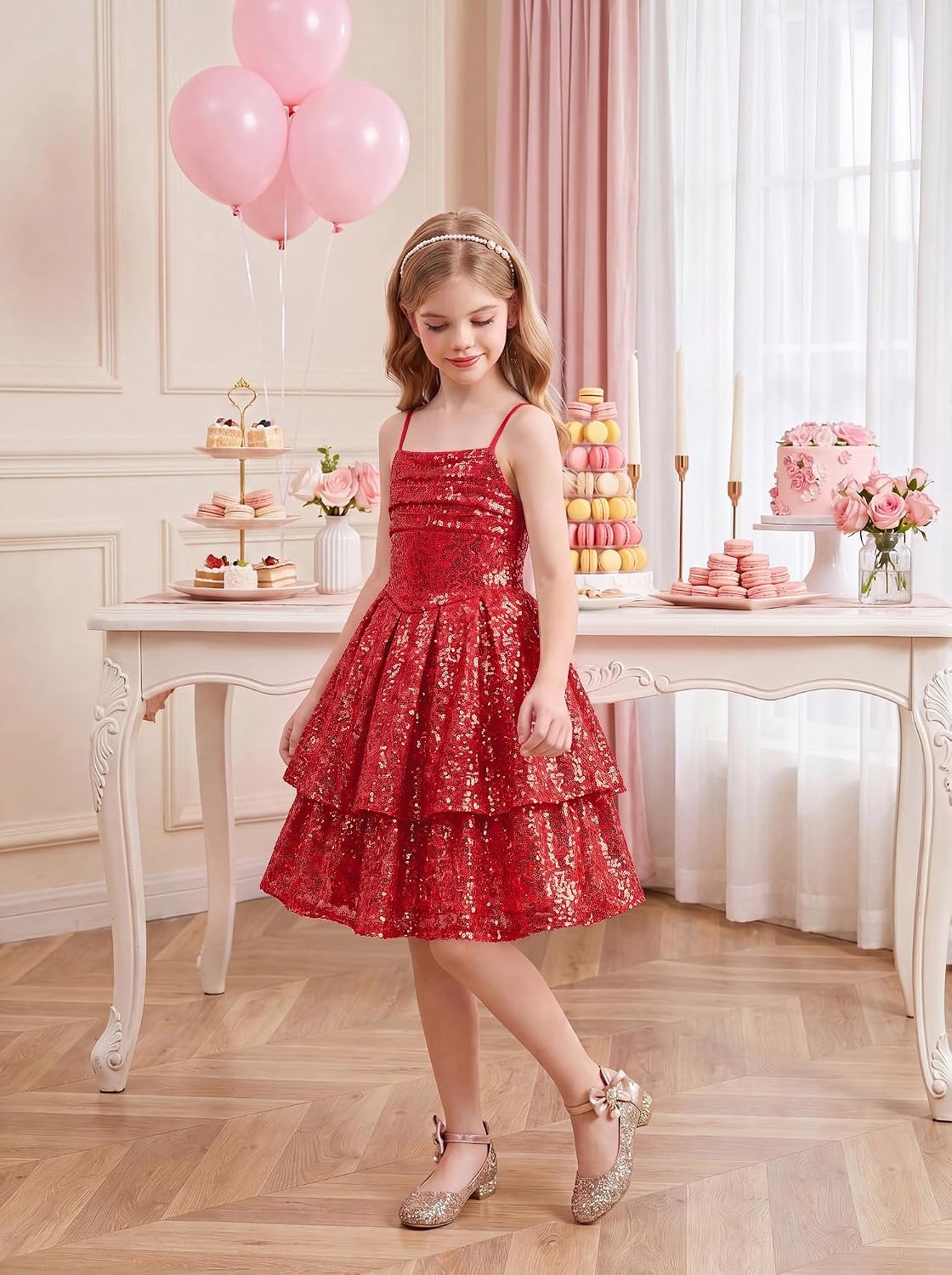 image:imageGRACE KARIN Girls Sequin Formal Party Birthday Christmas Fancy Dresses 714Red