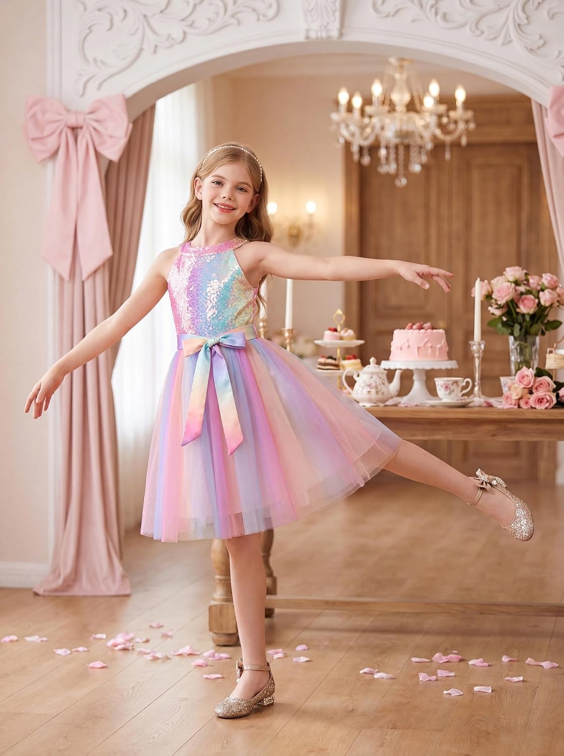 image:imageGRACE KARIN Girls Sequin Tulle Halter Dress Party Formal GownOmber