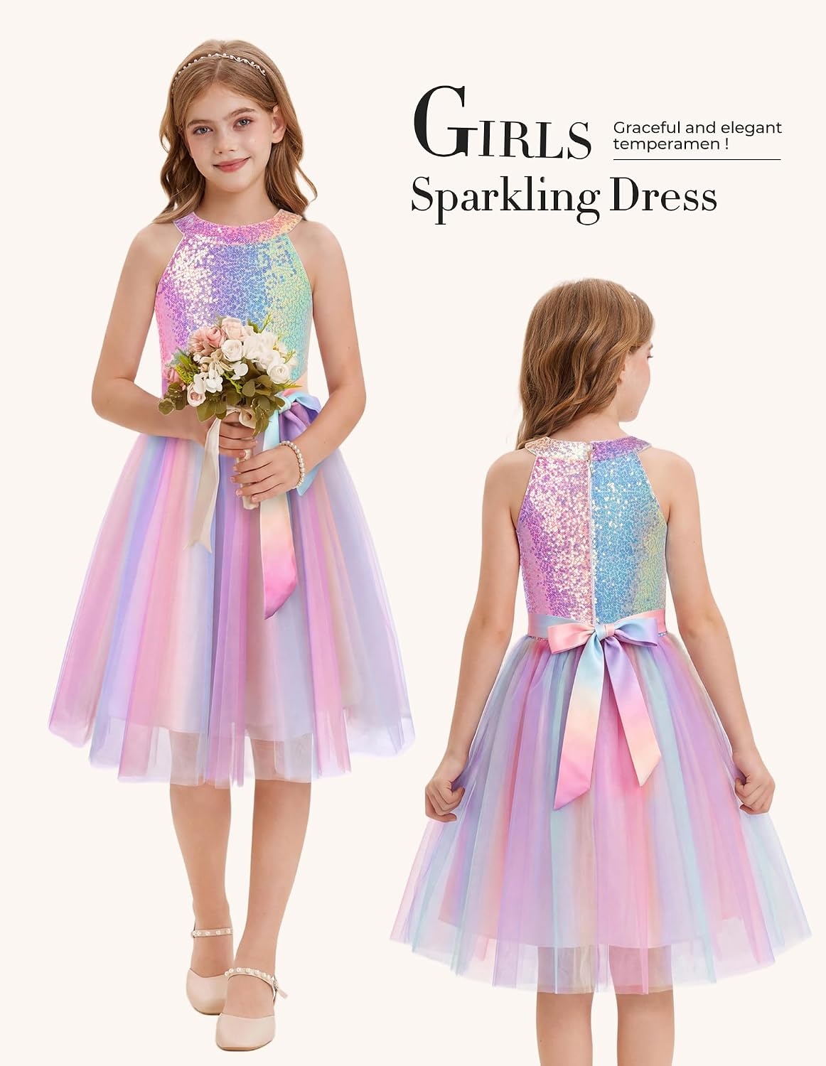 image:imageGRACE KARIN Girls Sequin Tulle Halter Dress Party Formal GownOmber