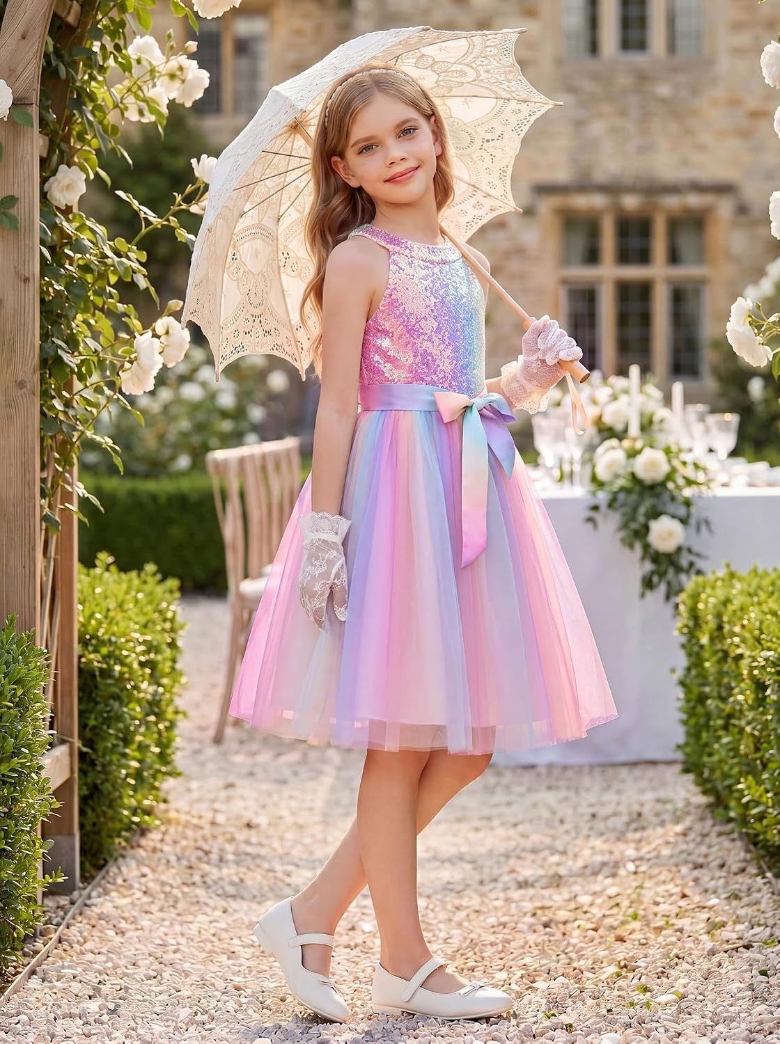 image:imageGRACE KARIN Girls Sequin Tulle Halter Dress Party Formal GownOmber