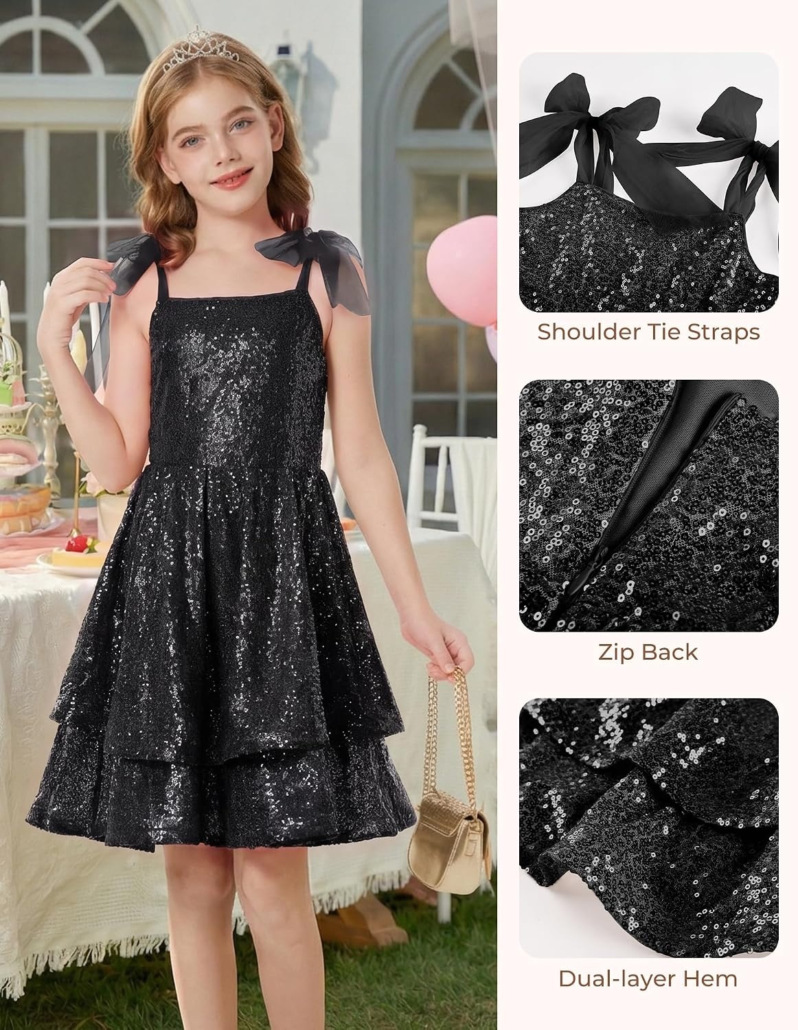 image:imageGRACE KARIN Girls Sparkly Sequin Formal Party Dress Fancy Dance 614YBlack