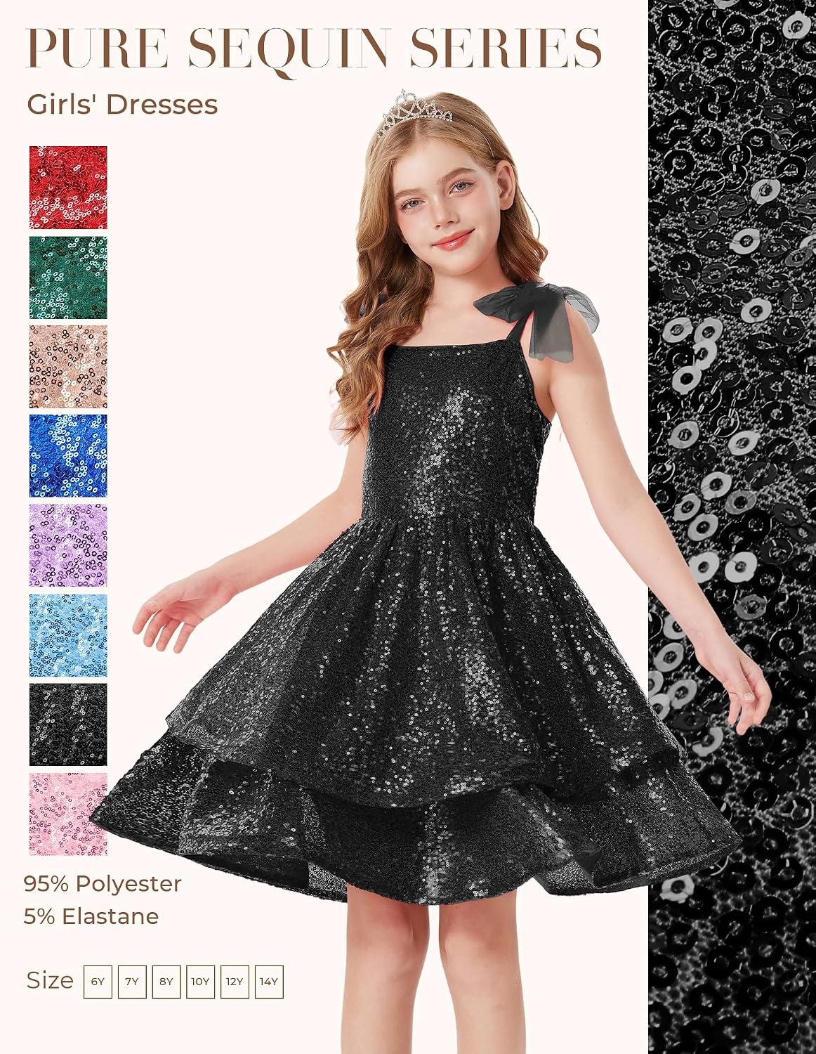 image:imageGRACE KARIN Girls Sparkly Sequin Formal Party Dress Fancy Dance 614YBlack