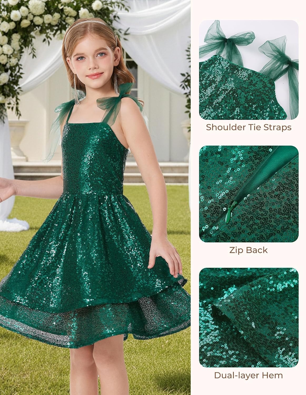 image:imageGRACE KARIN Girls Sparkly Sequin Formal Party Dress Fancy Dance 614YChristmas Green