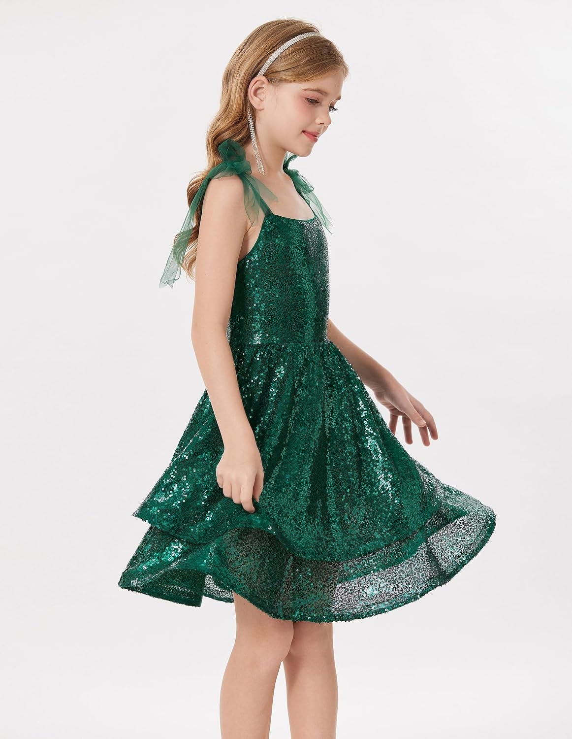 image:imageGRACE KARIN Girls Sparkly Sequin Formal Party Dress Fancy Dance 614YChristmas Green