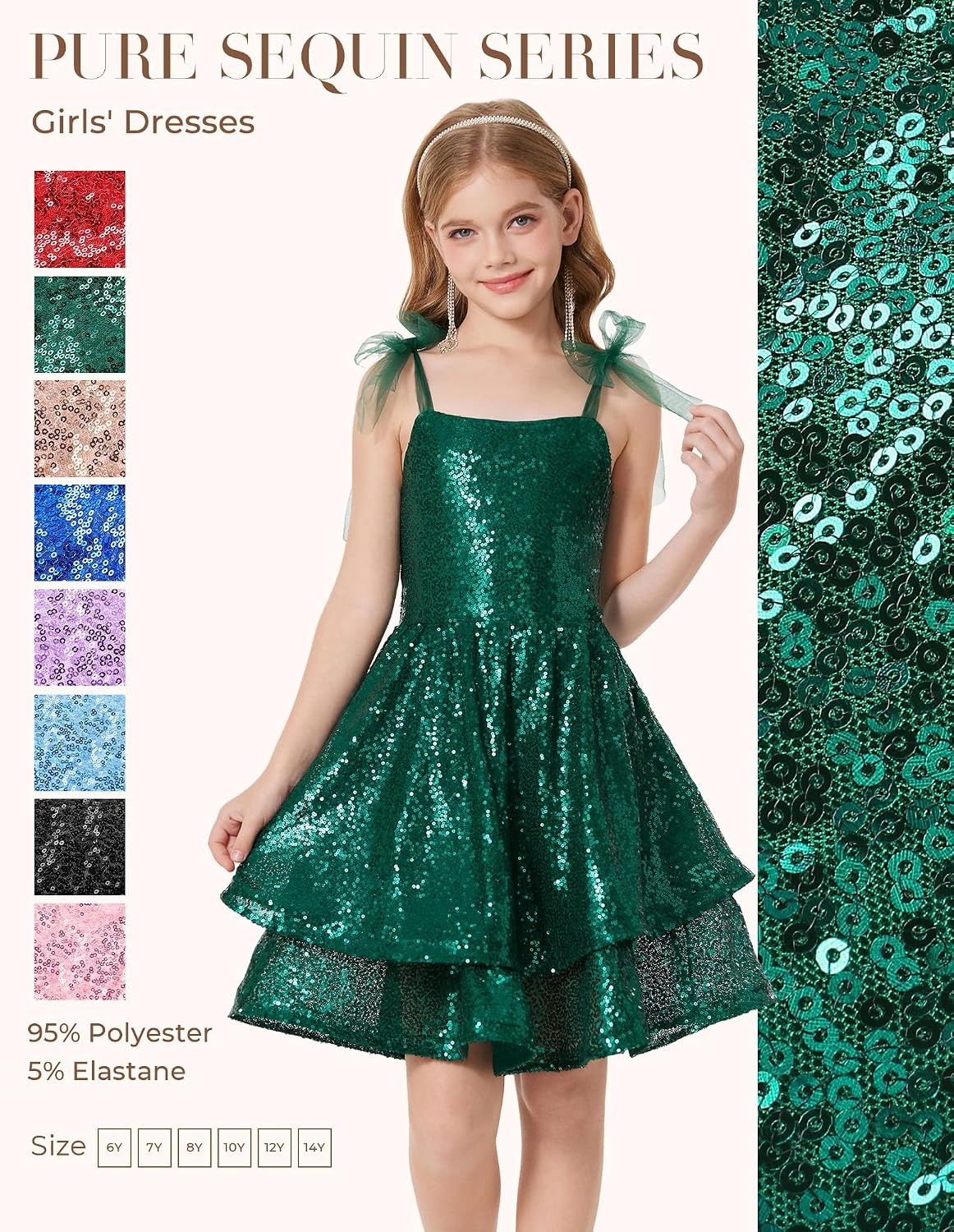 image:imageGRACE KARIN Girls Sparkly Sequin Formal Party Dress Fancy Dance 614YChristmas Green
