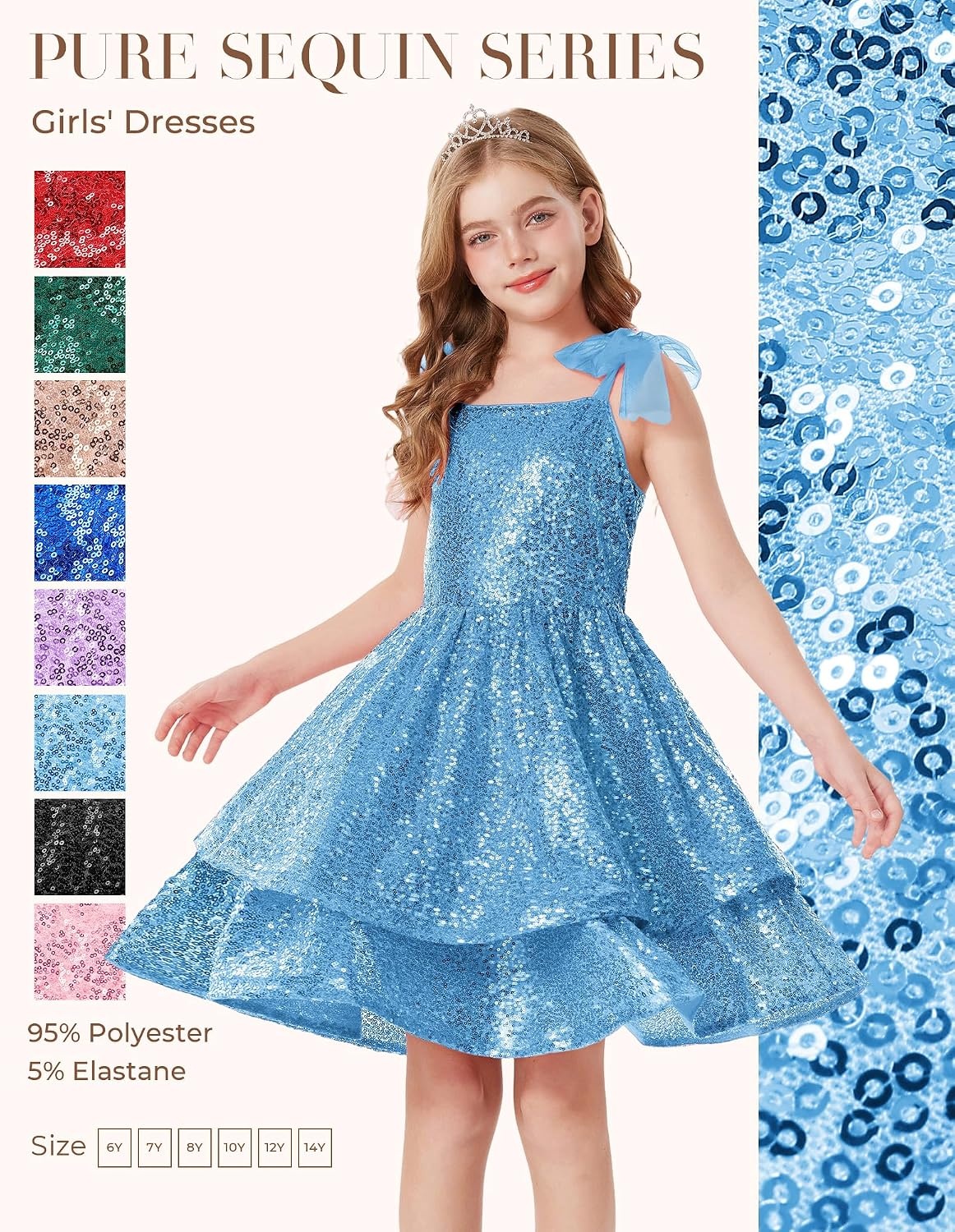 image:imageGRACE KARIN Girls Sparkly Sequin Formal Party Dress Fancy Dance 614YLight Blue