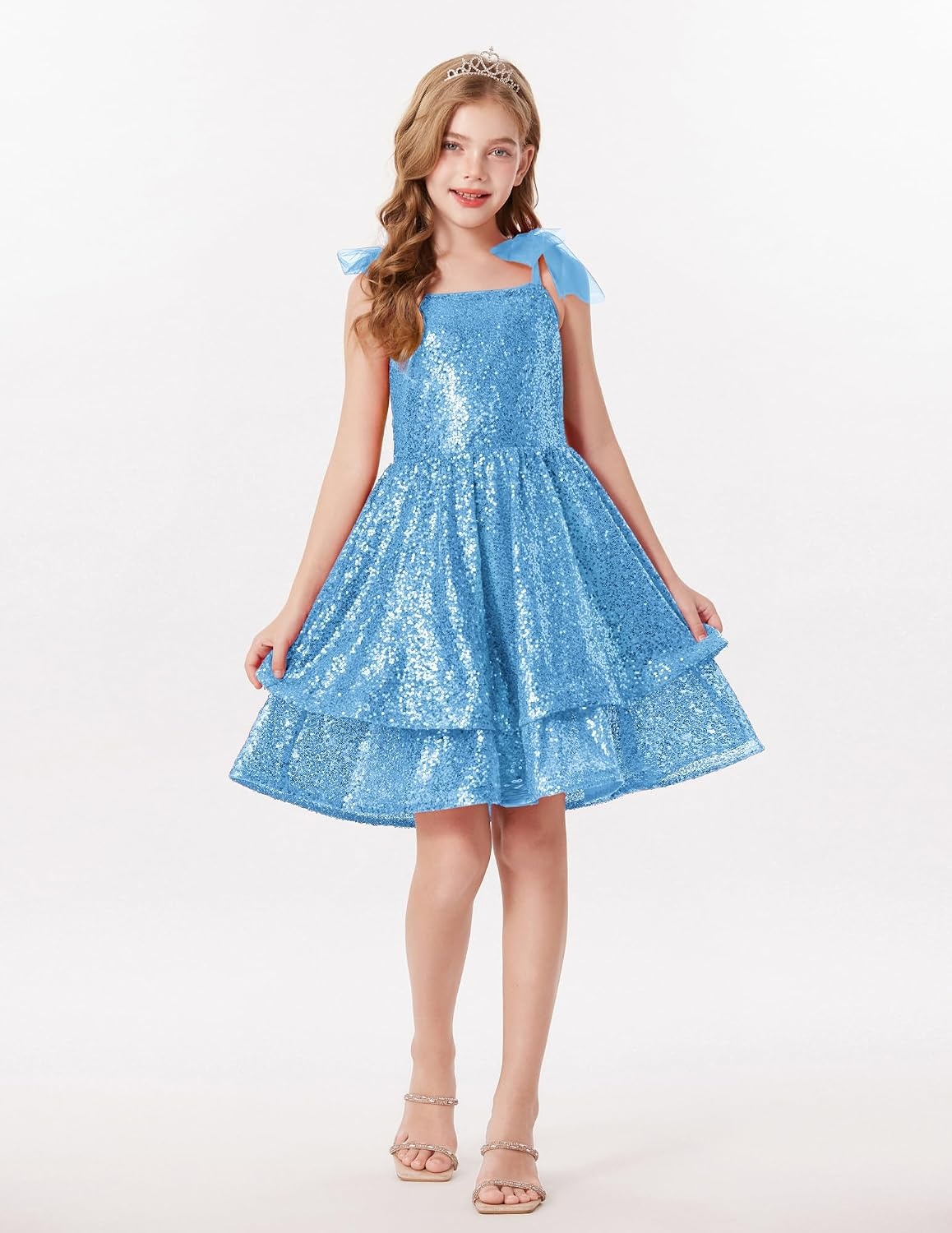 image:imageGRACE KARIN Girls Sparkly Sequin Formal Party Dress Fancy Dance 614YLight Blue