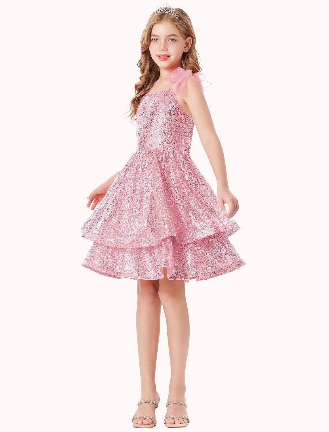 image:imageGRACE KARIN Girls Sparkly Sequin Formal Party Dress Fancy Dance 614YLight Pink