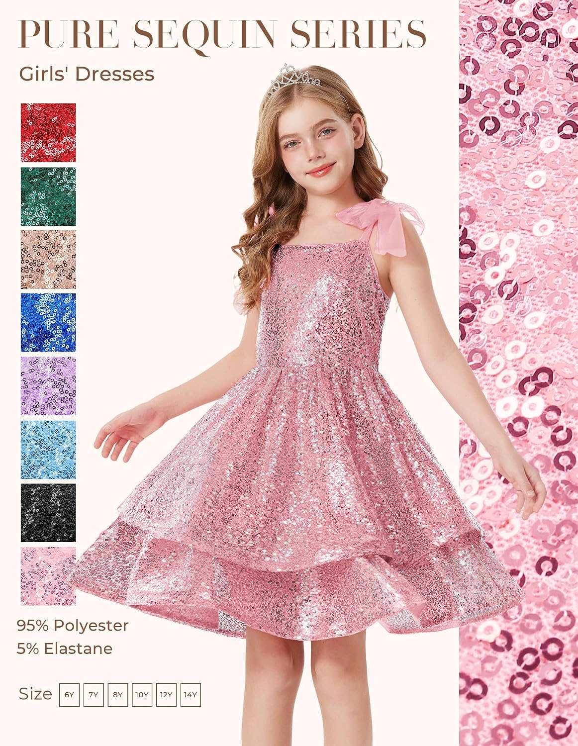 image:imageGRACE KARIN Girls Sparkly Sequin Formal Party Dress Fancy Dance 614YLight Pink