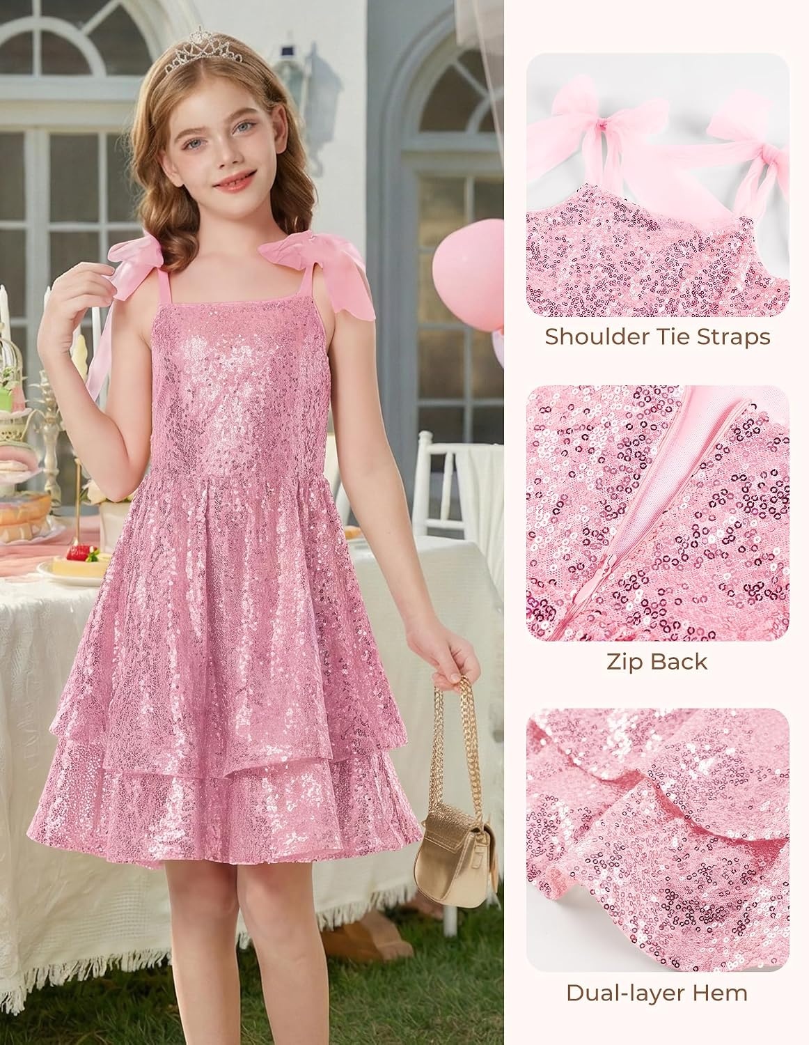 image:imageGRACE KARIN Girls Sparkly Sequin Formal Party Dress Fancy Dance 614YLight Pink