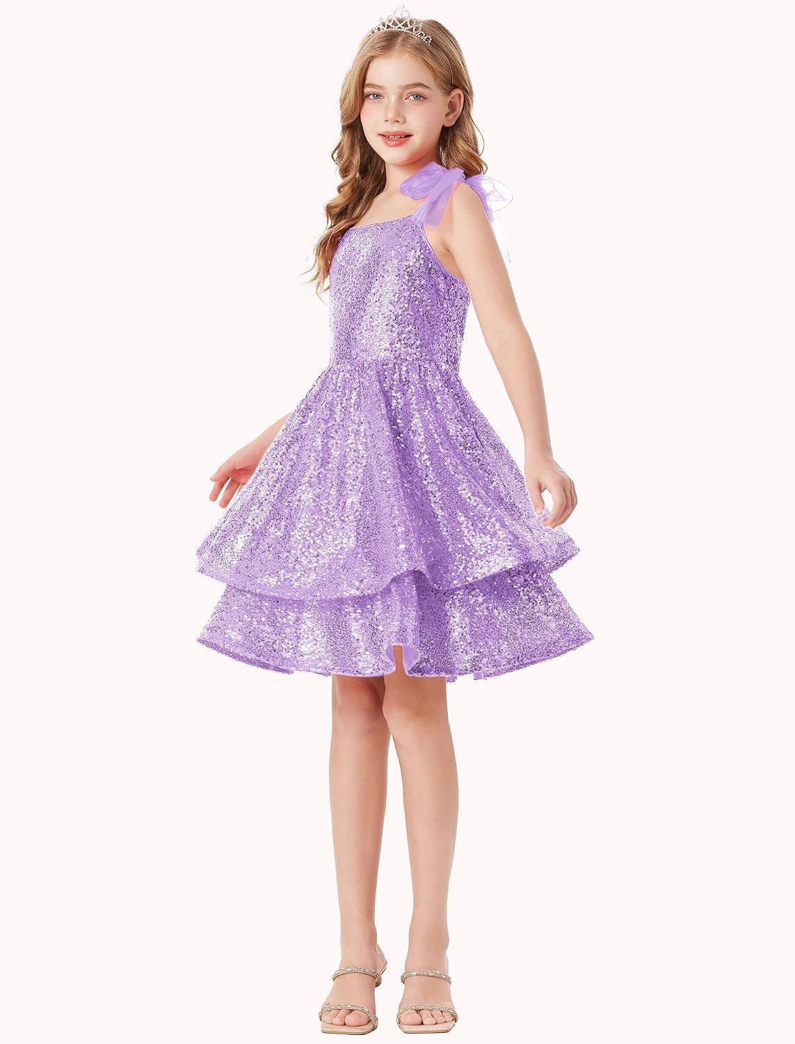 image:imageGRACE KARIN Girls Sparkly Sequin Formal Party Dress Fancy Dance 614YLight Purple