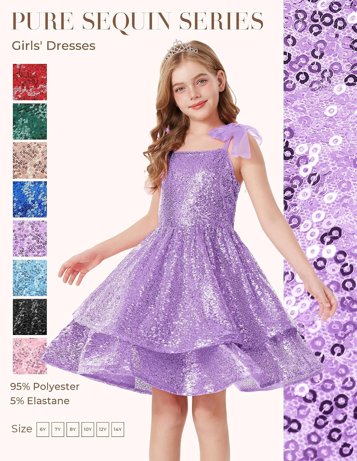 image:imageGRACE KARIN Girls Sparkly Sequin Formal Party Dress Fancy Dance 614YLight Purple
