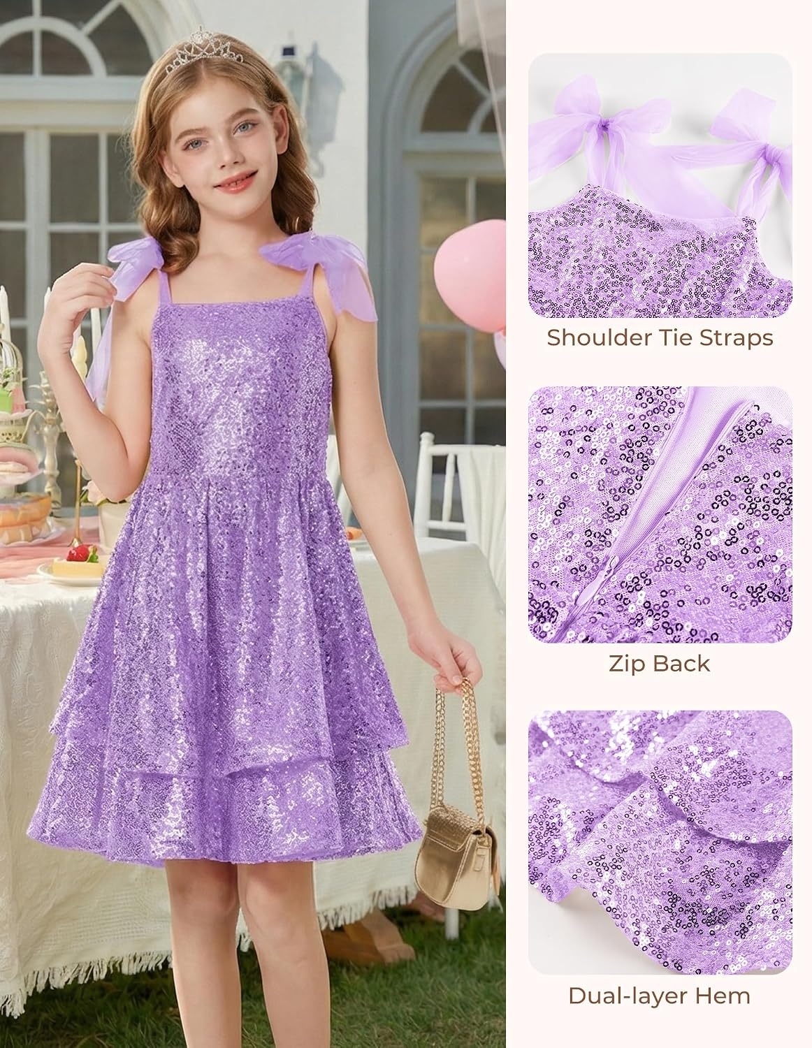 image:imageGRACE KARIN Girls Sparkly Sequin Formal Party Dress Fancy Dance 614YLight Purple