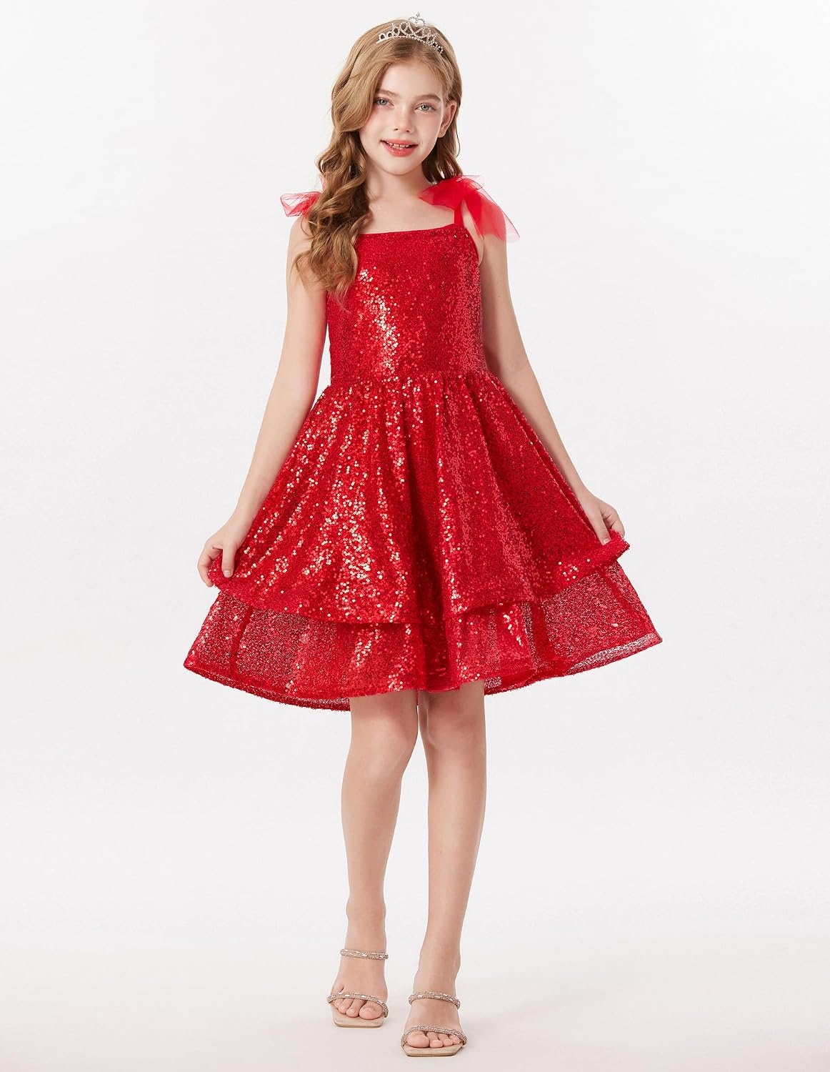 image:imageGRACE KARIN Girls Sparkly Sequin Formal Party Dress Fancy Dance 614YRed