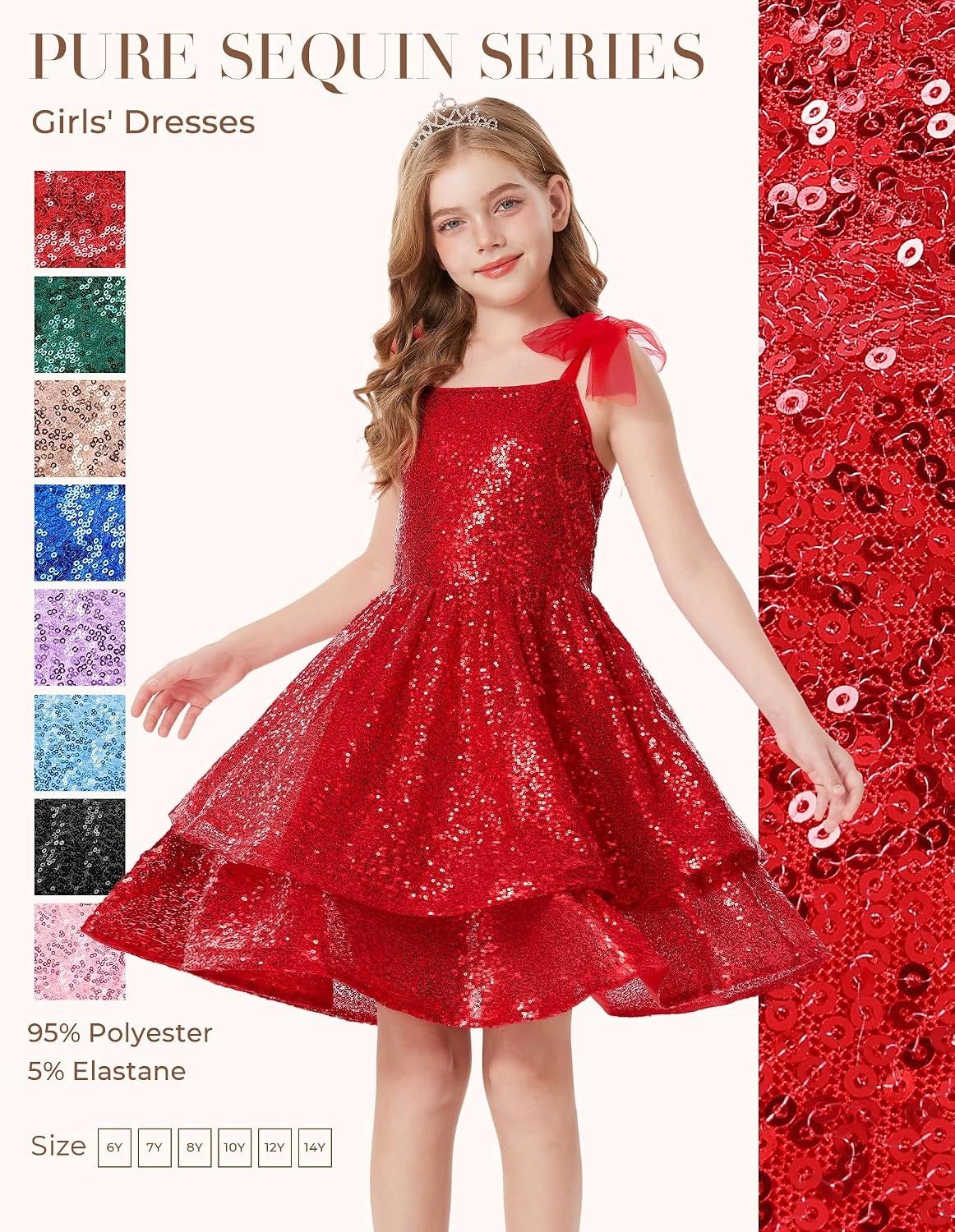 image:imageGRACE KARIN Girls Sparkly Sequin Formal Party Dress Fancy Dance 614YRed