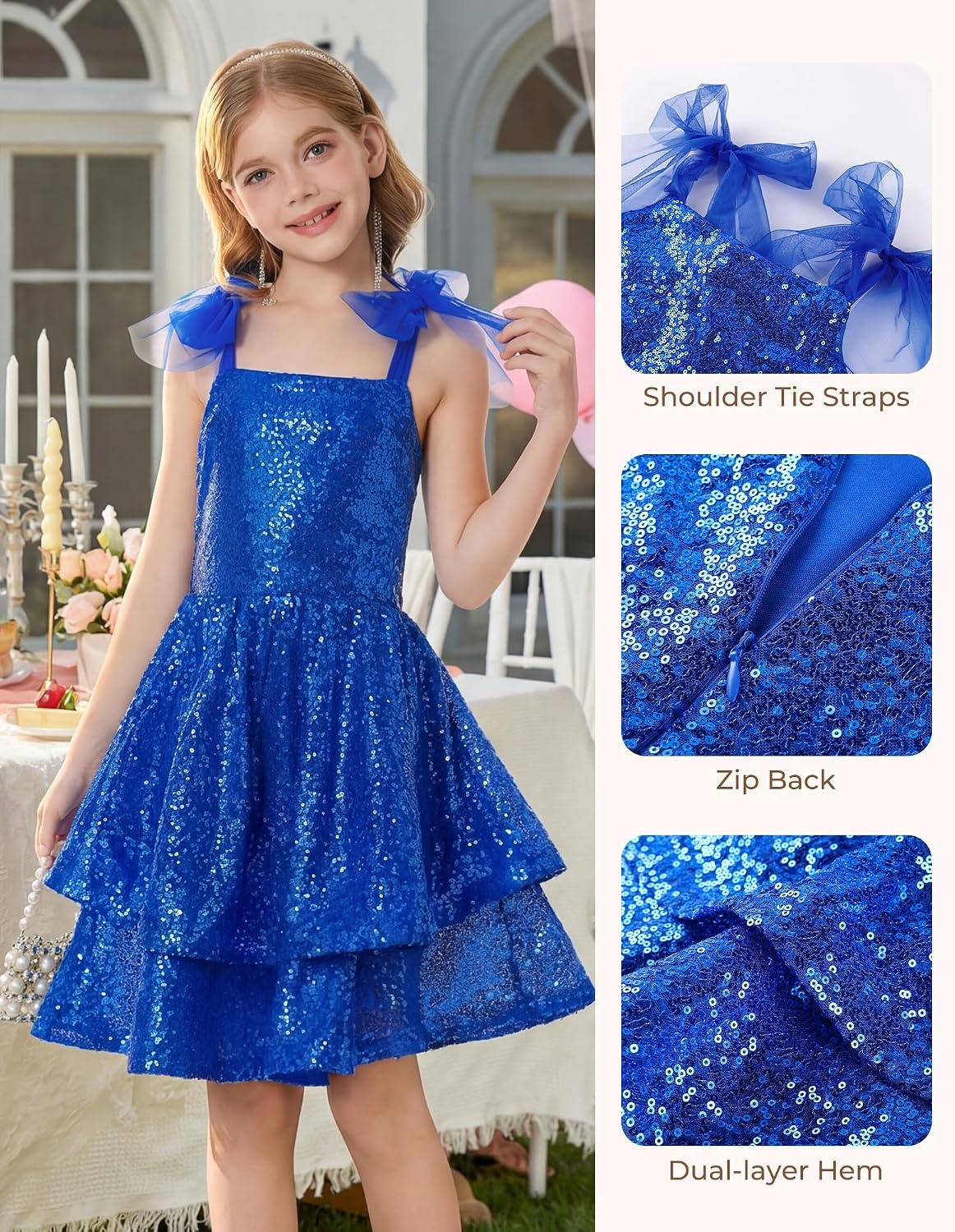 image:imageGRACE KARIN Girls Sparkly Sequin Formal Party Dress Fancy Dance 614YRoyal Blue