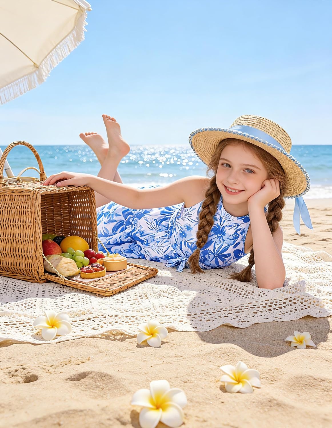 image:imageGRACE KARIN Girls Summer Beach Dress Floral Halter Hawaiian Party VacationBlue