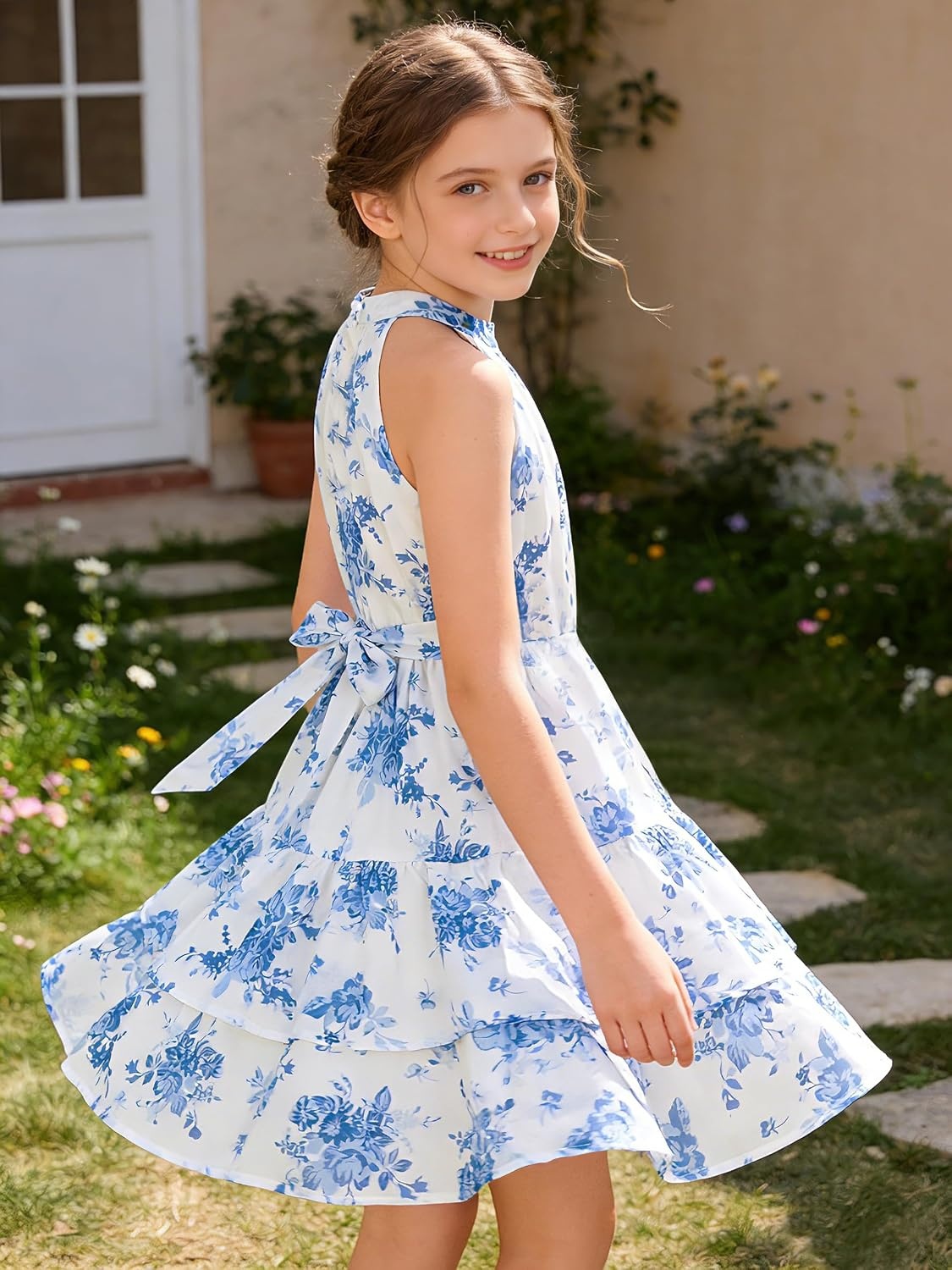 image:imageGRACE KARIN Girls Summer Beach Dress Floral Halter Hawaiian Party VacationBlue Flower