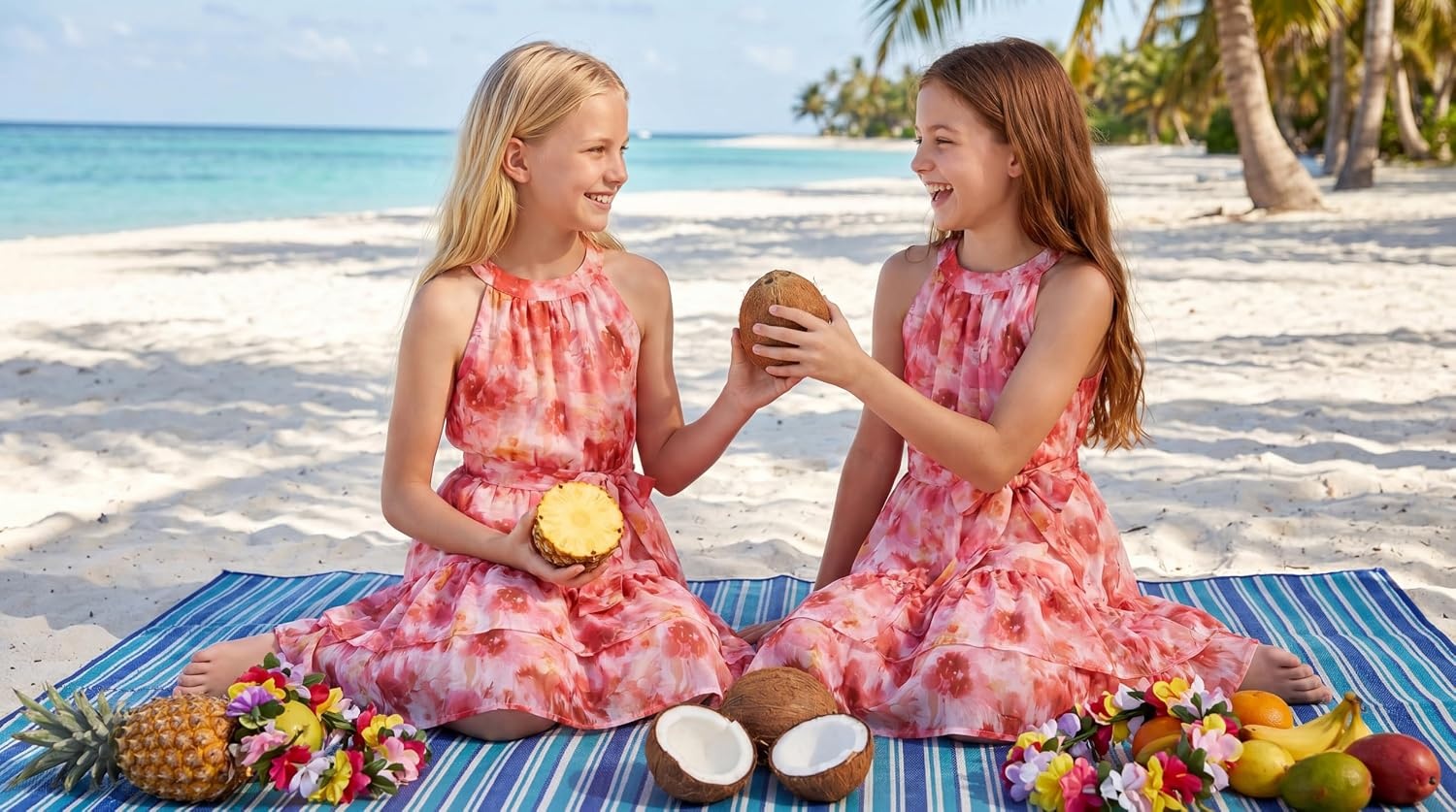 image:imageGRACE KARIN Girls Summer Beach Dress Floral Halter Hawaiian Party VacationBurnt Orange Floral