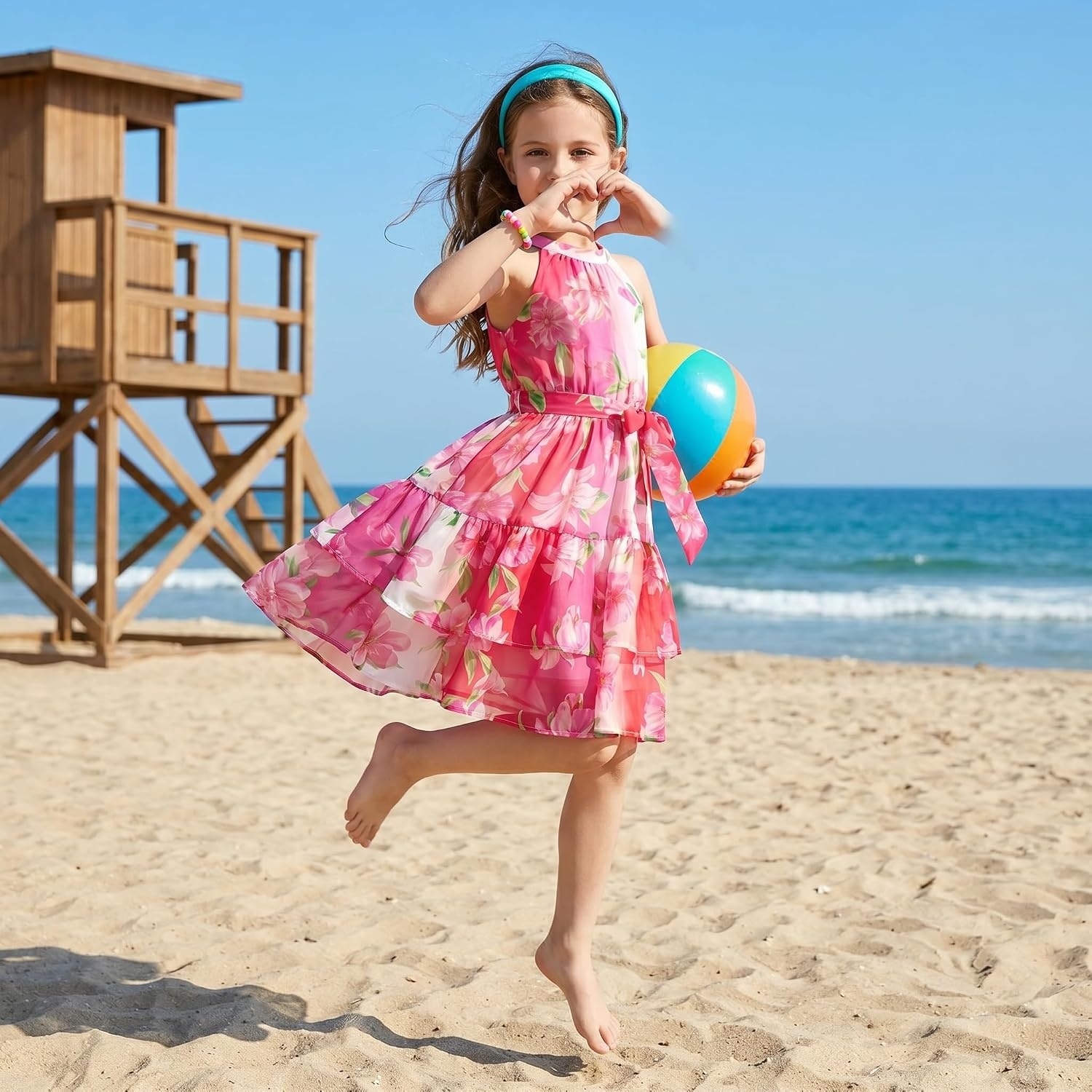 image:imageGRACE KARIN Girls Summer Beach Dress Floral Halter Hawaiian Party VacationHot Pink Ombre Floral