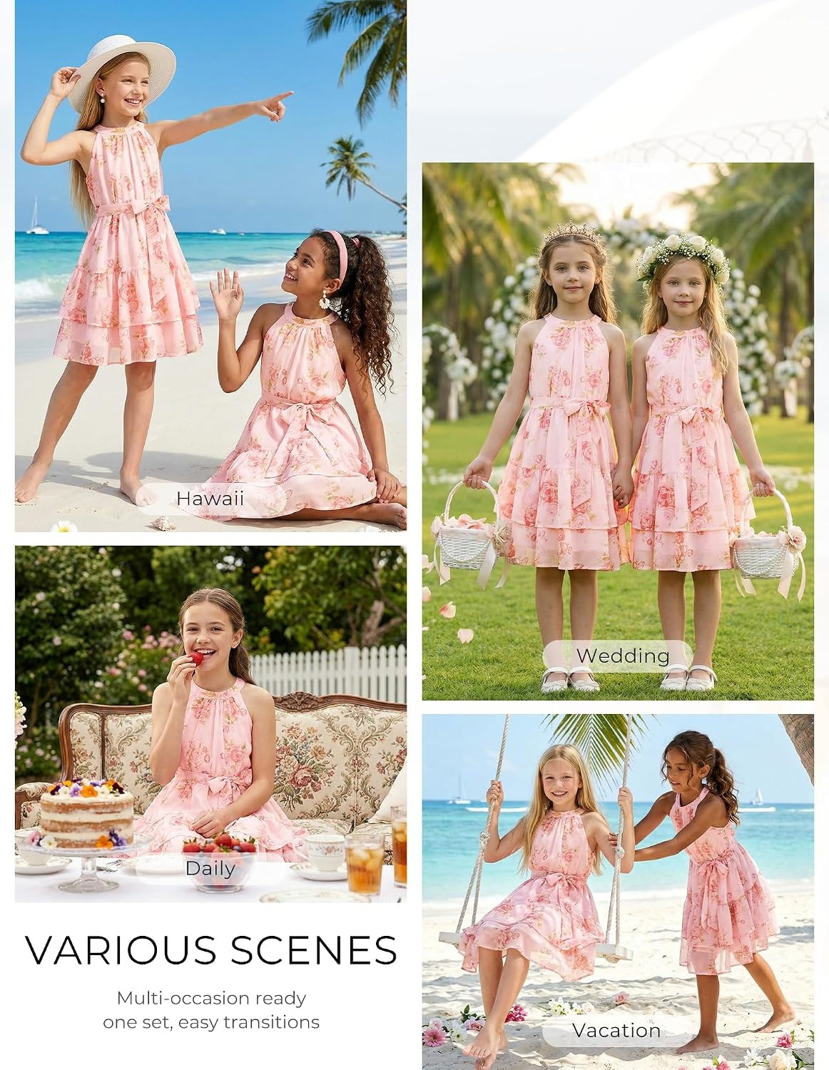 image:imageGRACE KARIN Girls Summer Beach Dress Floral Halter Hawaiian Party VacationPink