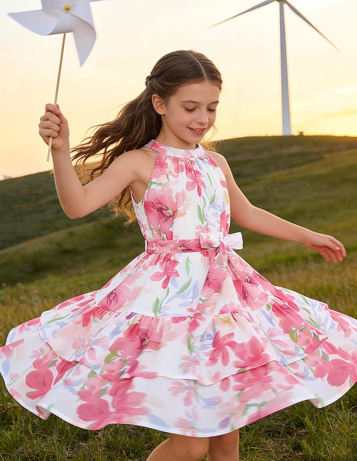 image:imageGRACE KARIN Girls Summer Beach Dress Floral Halter Hawaiian Party VacationPink Flower