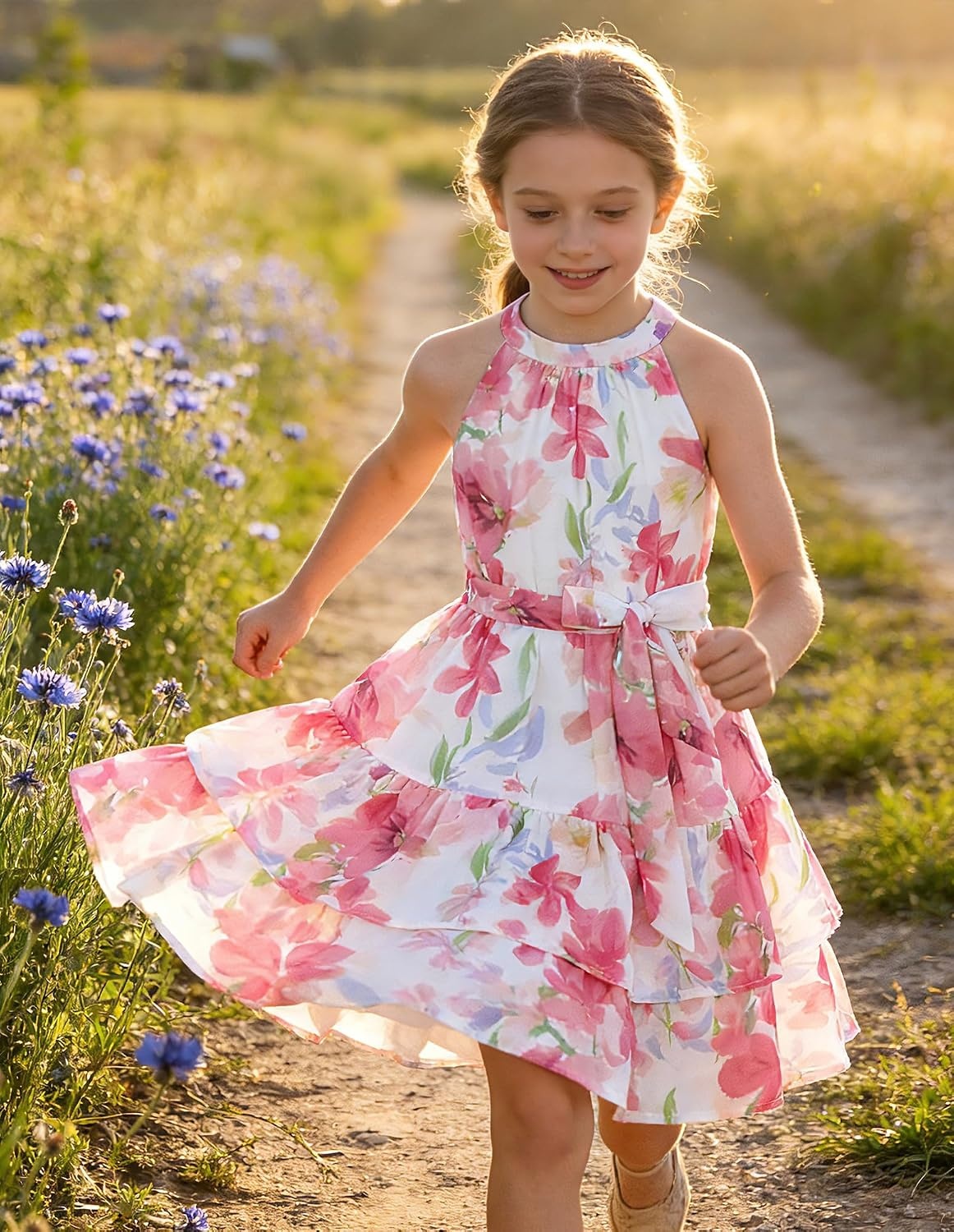 image:imageGRACE KARIN Girls Summer Beach Dress Floral Halter Hawaiian Party VacationPink Flower