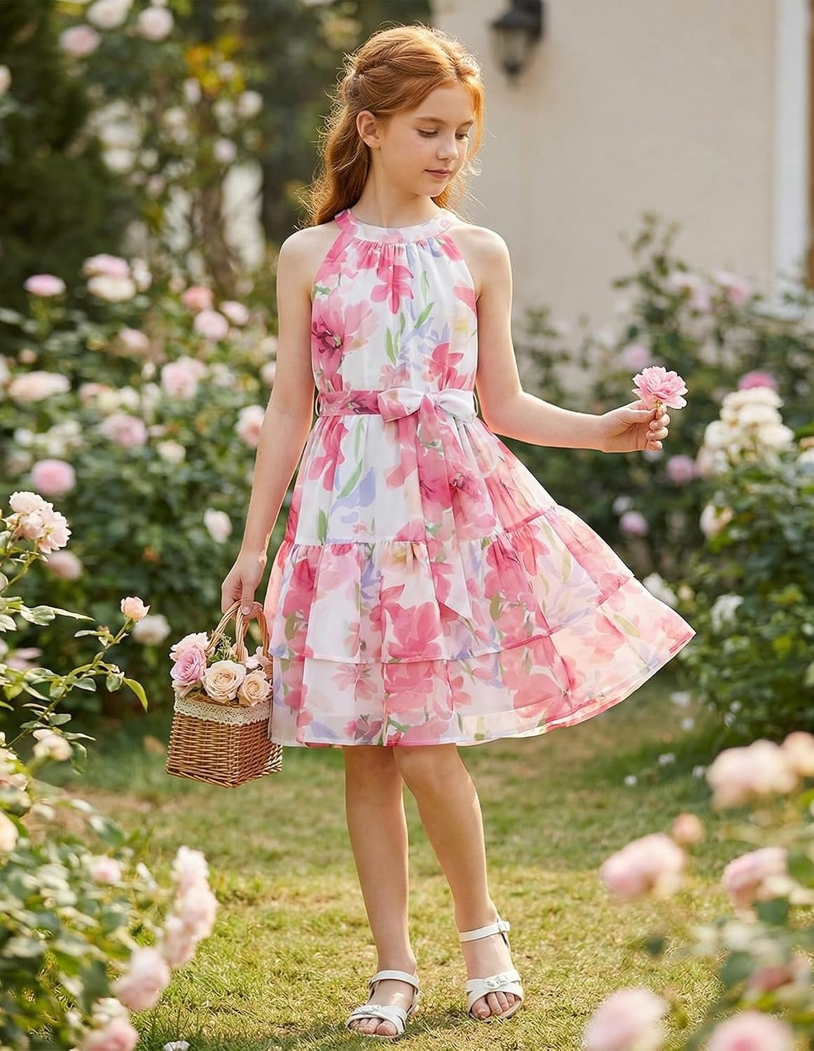 image:imageGRACE KARIN Girls Summer Beach Dress Floral Halter Hawaiian Party VacationPink Flower
