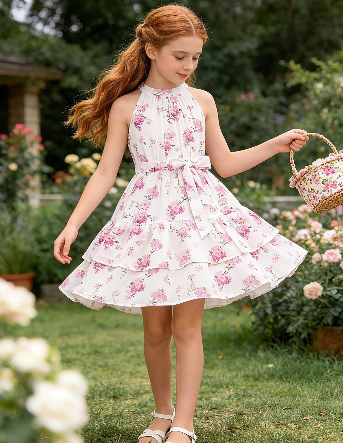 image:imageGRACE KARIN Girls Summer Beach Dress Floral Halter Hawaiian Party VacationPurple Flower