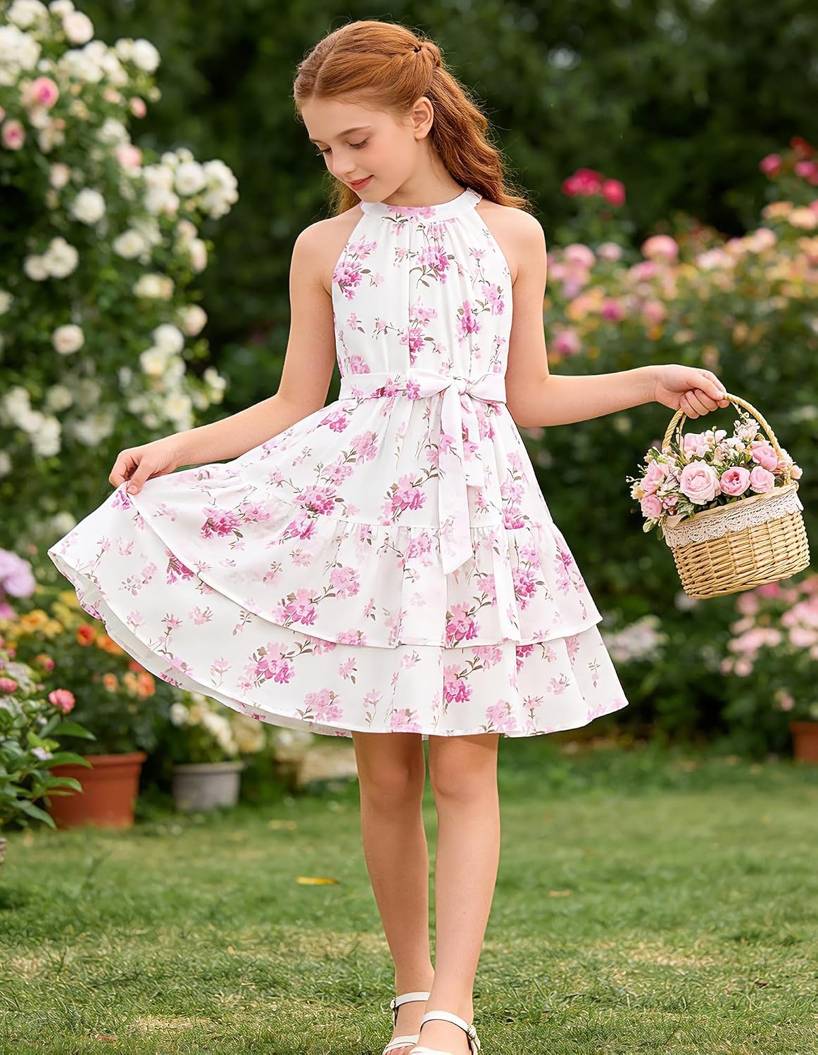 image:imageGRACE KARIN Girls Summer Beach Dress Floral Halter Hawaiian Party VacationPurple Flower