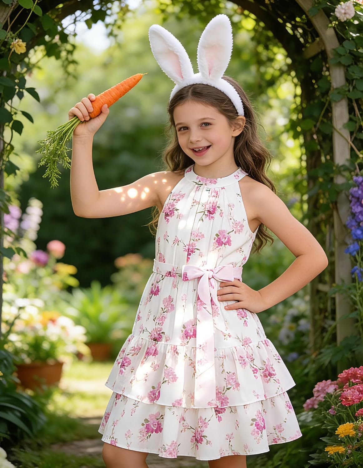 image:imageGRACE KARIN Girls Summer Beach Dress Floral Halter Hawaiian Party VacationPurple Flower