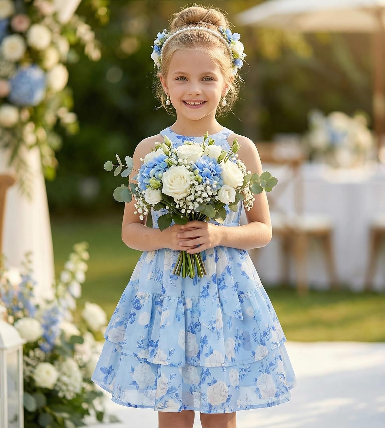image:imageGRACE KARIN Girls Summer Beach Dress Floral Halter Hawaiian Party VacationSky Blue White Floral