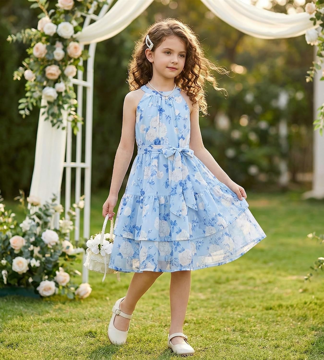 image:imageGRACE KARIN Girls Summer Beach Dress Floral Halter Hawaiian Party VacationSky Blue White Floral