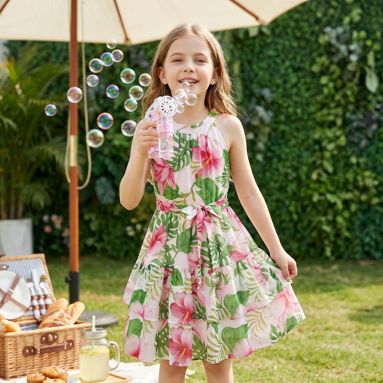 image:imageGRACE KARIN Girls Summer Beach Dress Floral Halter Hawaiian Party VacationTropical Large Foliage