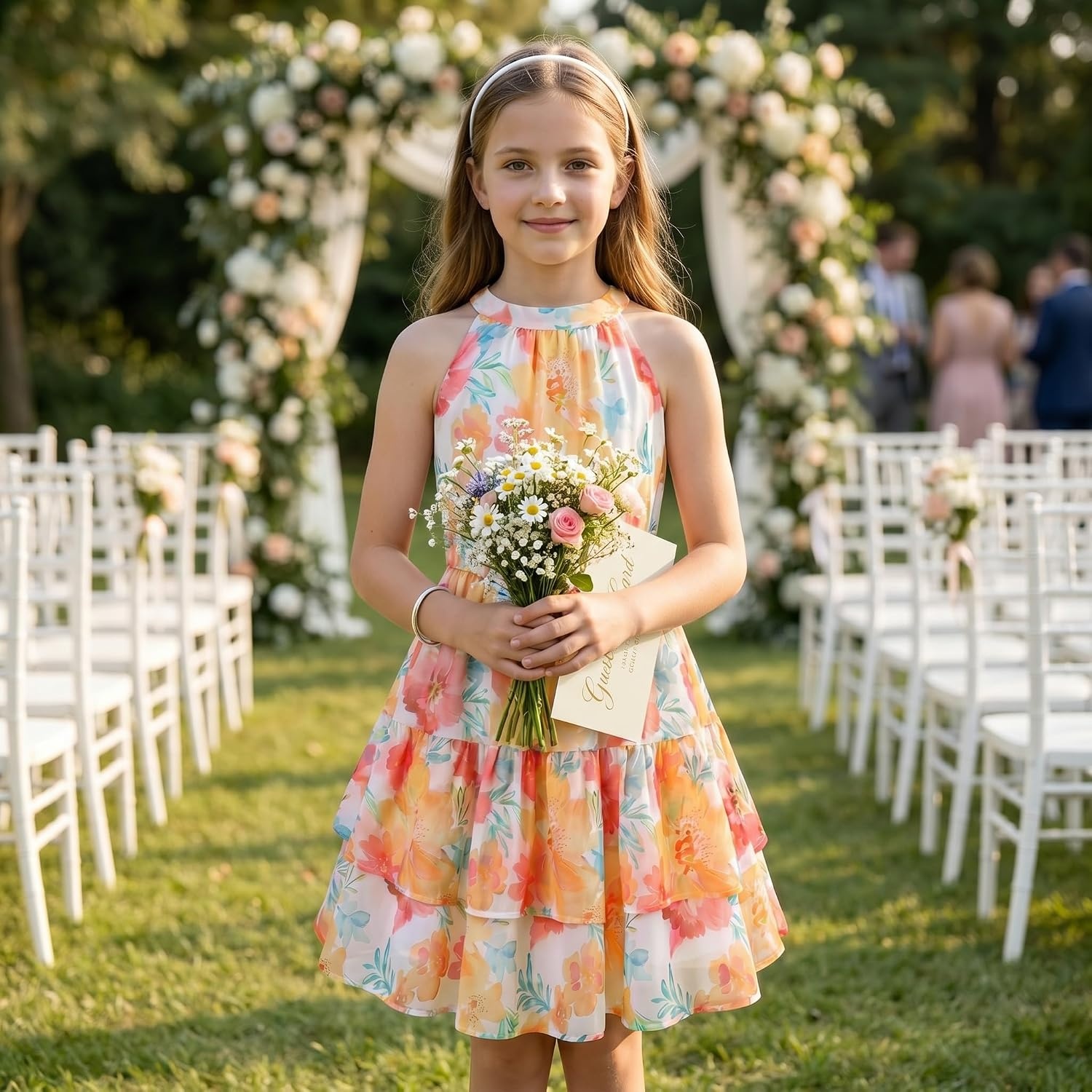 image:imageGRACE KARIN Girls Summer Beach Dress Floral Halter Hawaiian Party VacationWhite Tangerine Floral