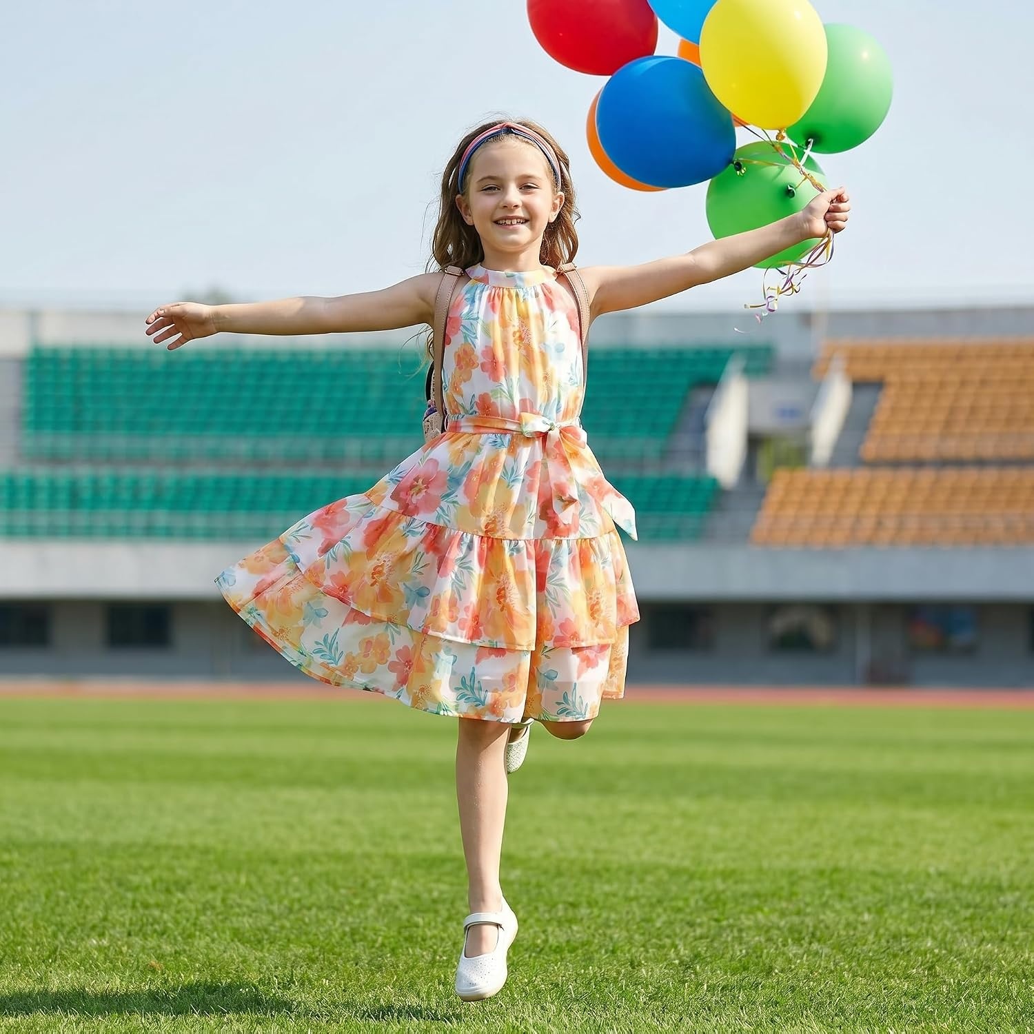 image:imageGRACE KARIN Girls Summer Beach Dress Floral Halter Hawaiian Party VacationWhite Tangerine Floral