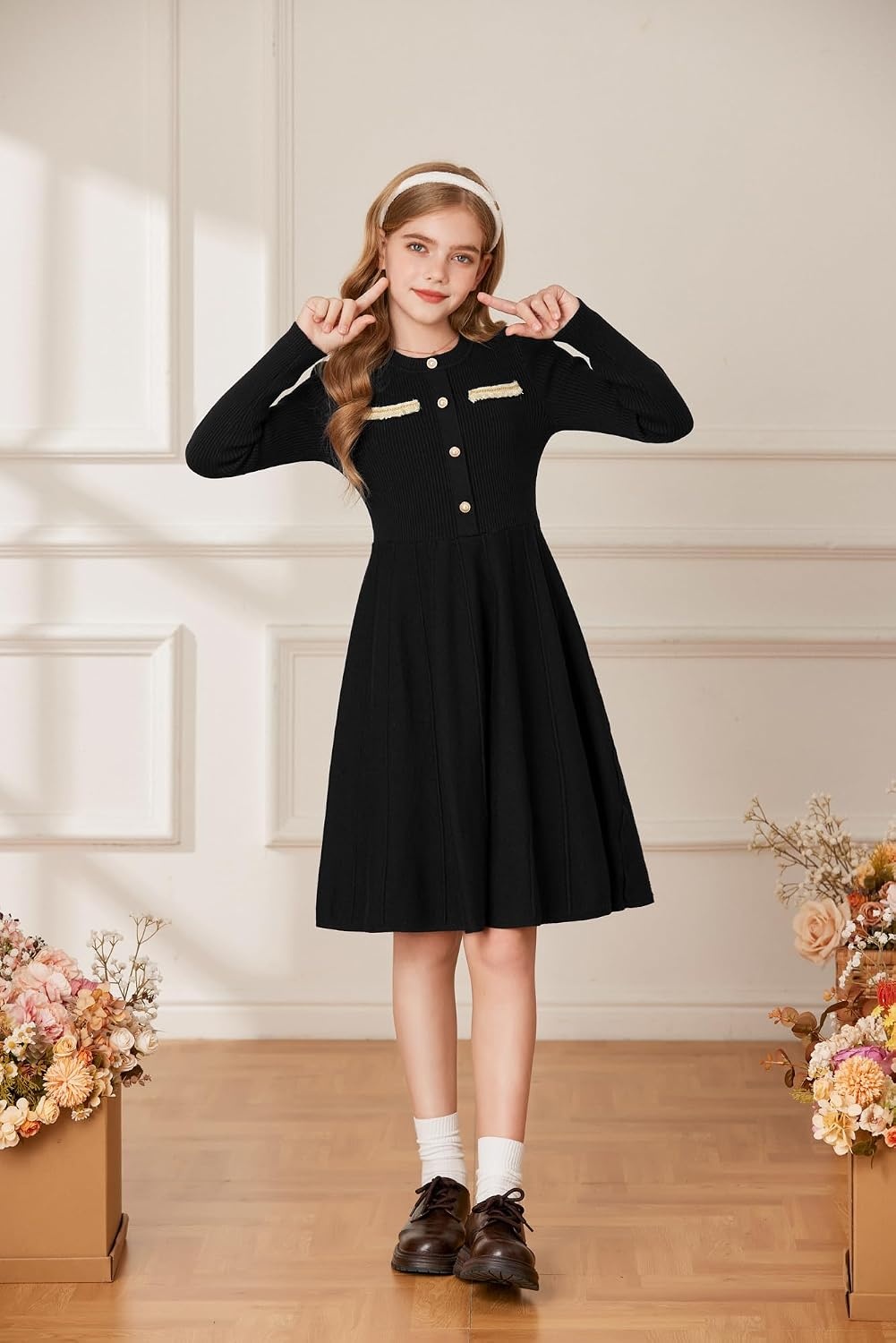 image:imageGRACE KARIN Girls Sweater Dress Long Sleeve Fall Knit Dresses 714 YearsBlack