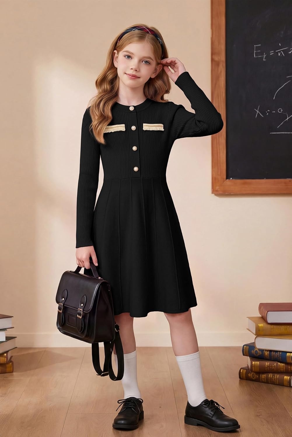 image:imageGRACE KARIN Girls Sweater Dress Long Sleeve Fall Knit Dresses 714 YearsBlack