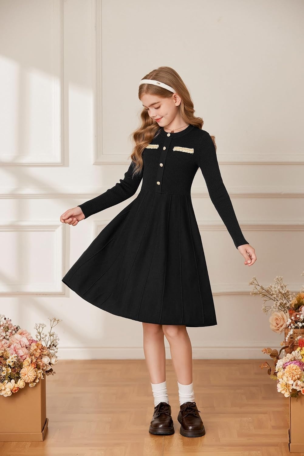 image:imageGRACE KARIN Girls Sweater Dress Long Sleeve Fall Knit Dresses 714 YearsBlack