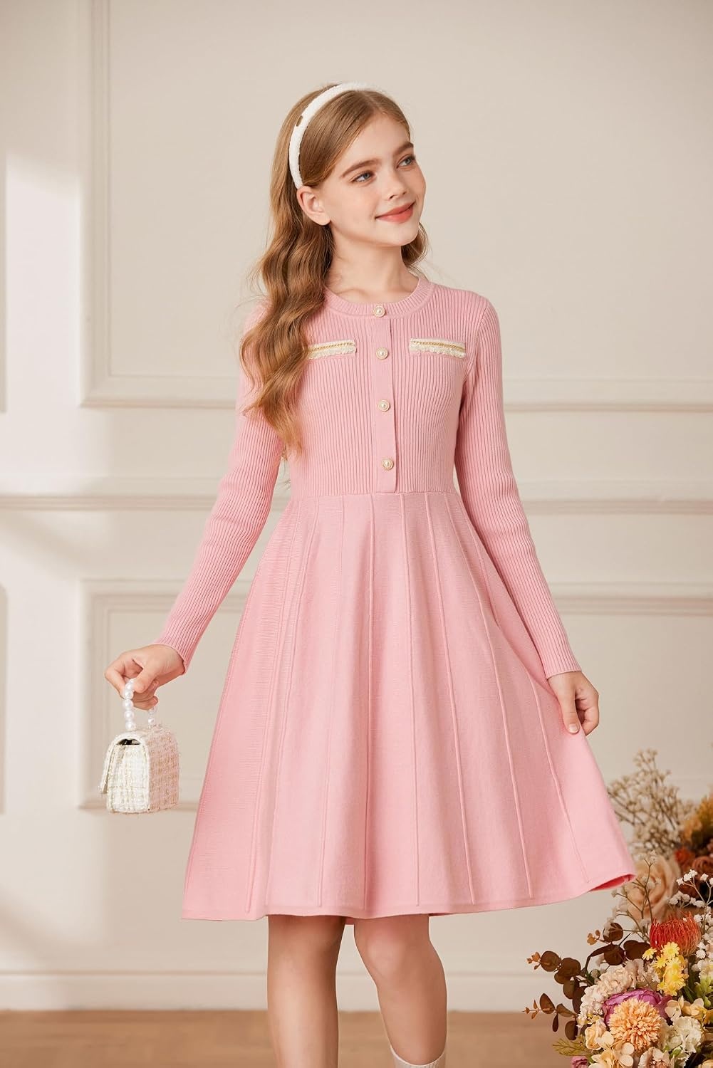 image:imageGRACE KARIN Girls Sweater Dress Long Sleeve Fall Knit Dresses 714 YearsLight Pink
