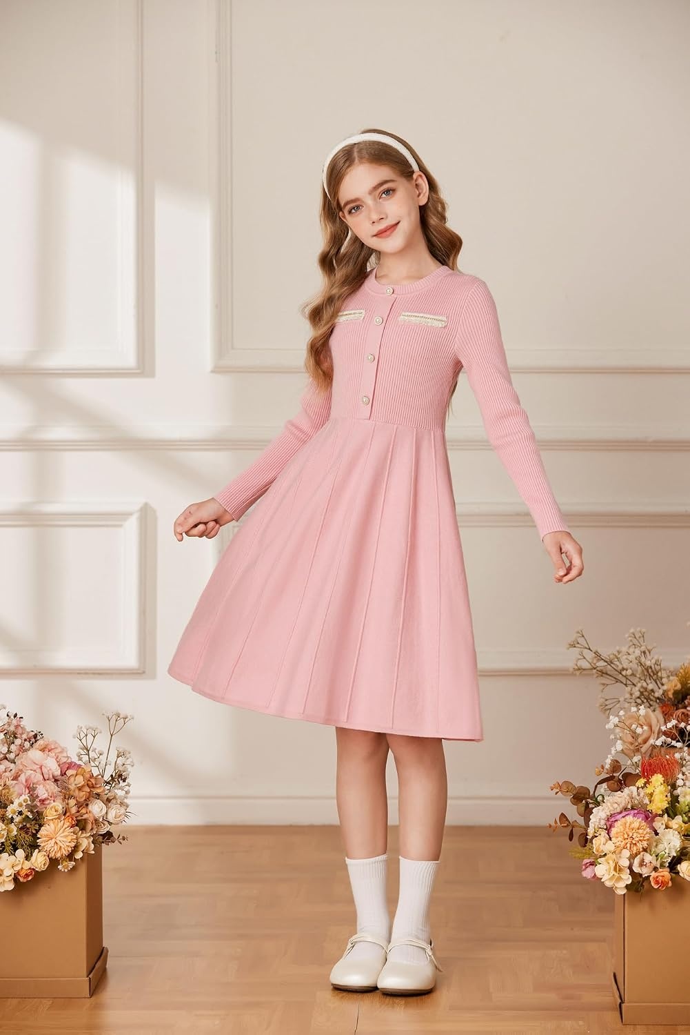 image:imageGRACE KARIN Girls Sweater Dress Long Sleeve Fall Knit Dresses 714 YearsLight Pink