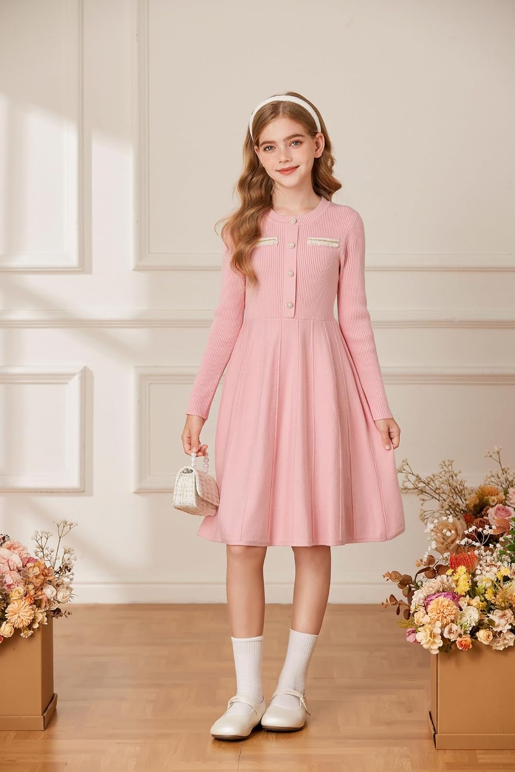image:imageGRACE KARIN Girls Sweater Dress Long Sleeve Fall Knit Dresses 714 YearsLight Pink