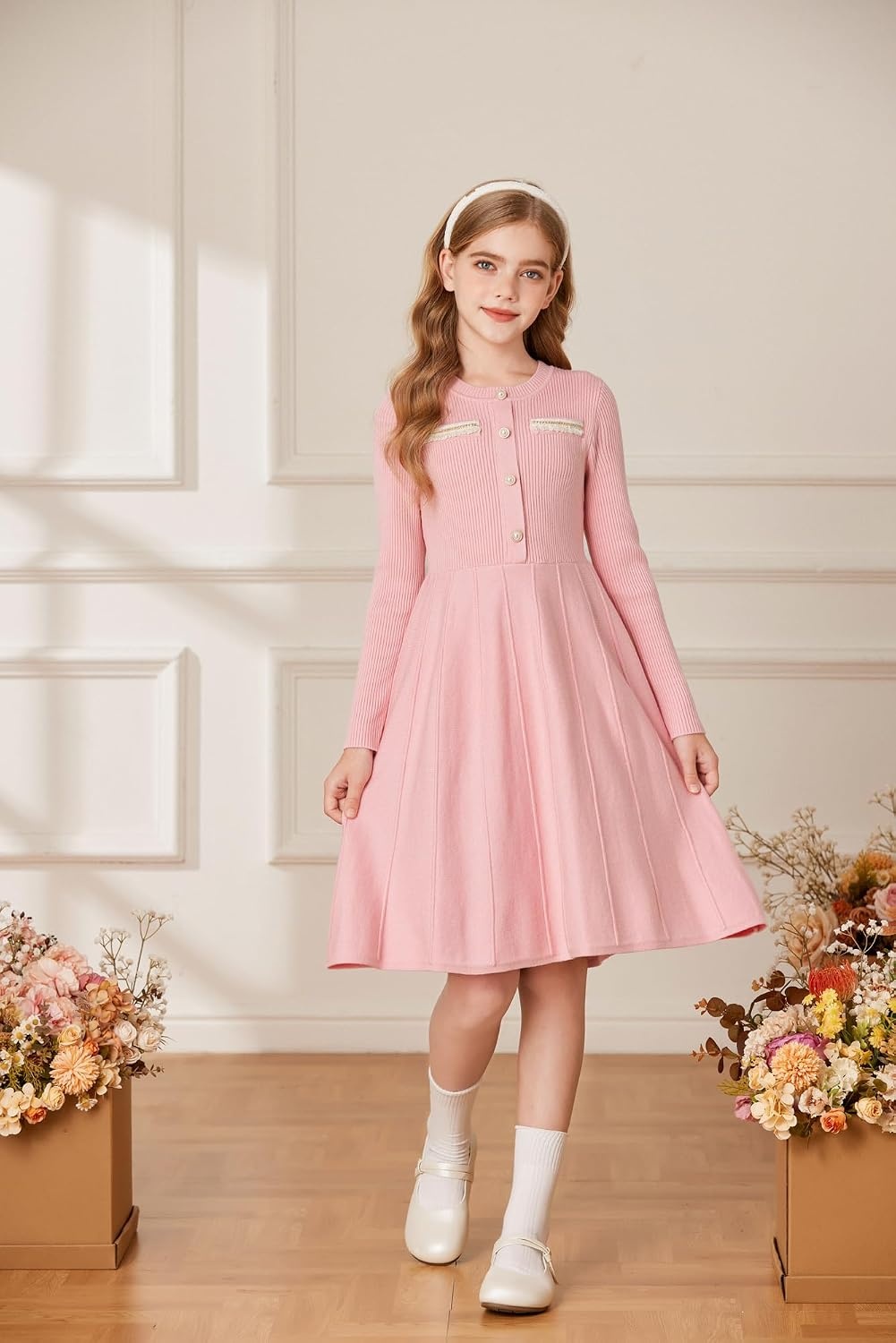 image:imageGRACE KARIN Girls Sweater Dress Long Sleeve Fall Knit Dresses 714 YearsLight Pink