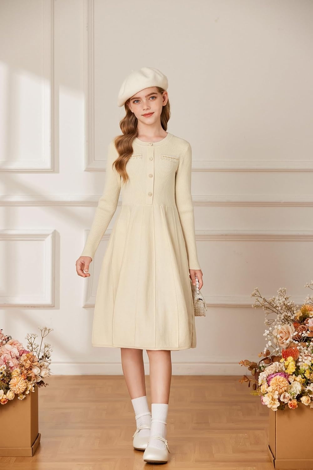 image:imageGRACE KARIN Girls Sweater Dress Long Sleeve Fall Knit Dresses 714 YearsOyster White