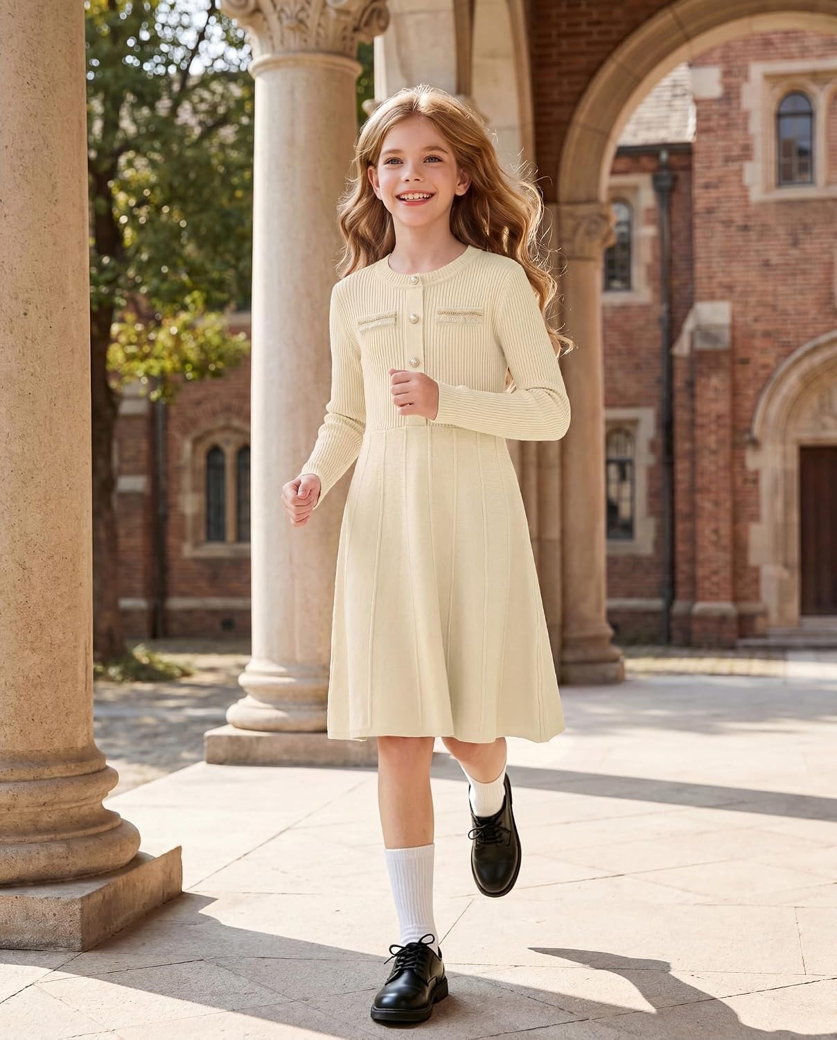 image:imageGRACE KARIN Girls Sweater Dress Long Sleeve Fall Knit Dresses 714 YearsOyster White