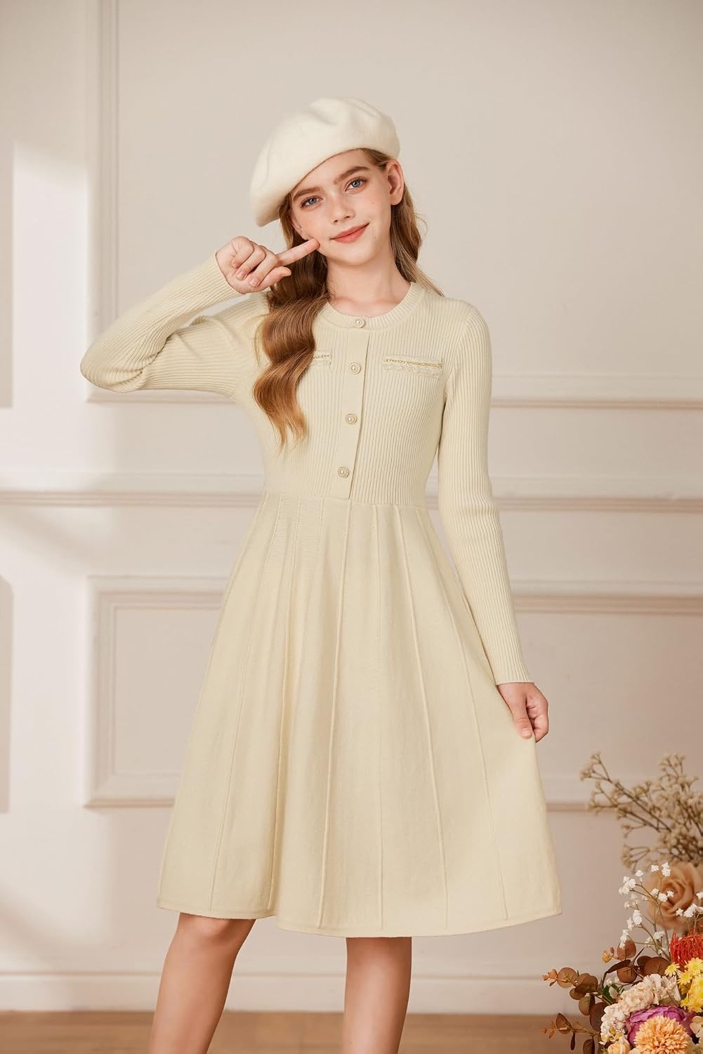 image:imageGRACE KARIN Girls Sweater Dress Long Sleeve Fall Knit Dresses 714 YearsOyster White