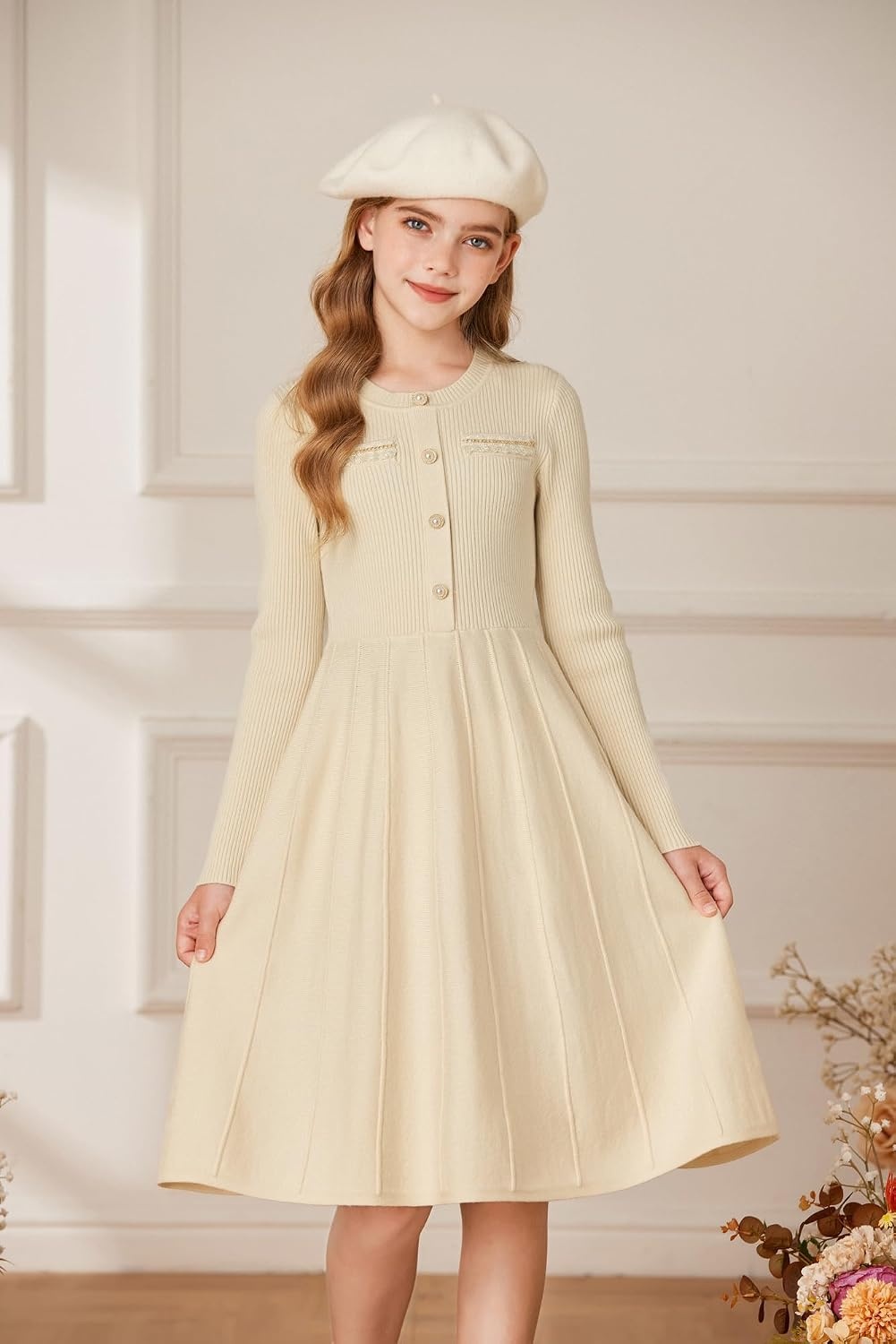 image:imageGRACE KARIN Girls Sweater Dress Long Sleeve Fall Knit Dresses 714 YearsOyster White